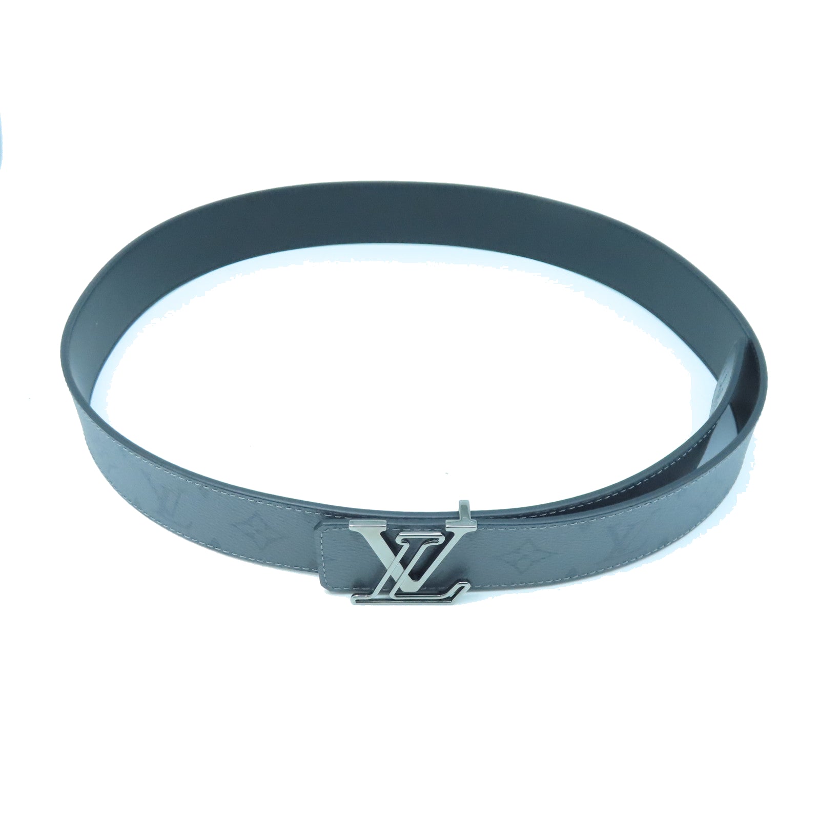 LOUIS VUITTON Monogram Eclipse Reverse Belt 95cm銀扣皮帶灰色