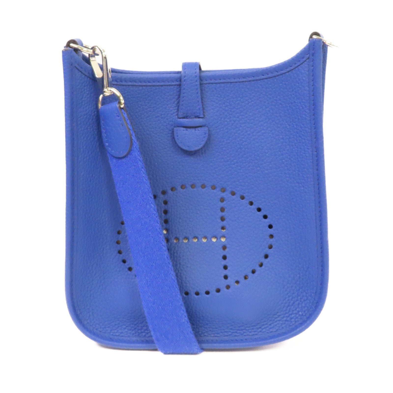 HERMES Clemence皮革Mini Evelyne 16 Shoulder Bag銀扣肩背袋Bleu Royal皇家藍色