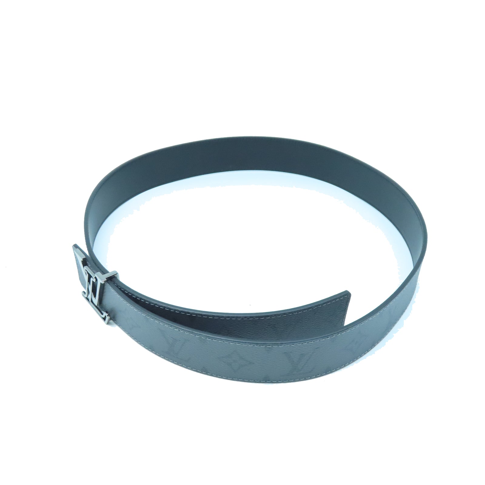 LOUIS VUITTON Monogram Eclipse Reverse Belt 95cm銀扣皮帶灰色