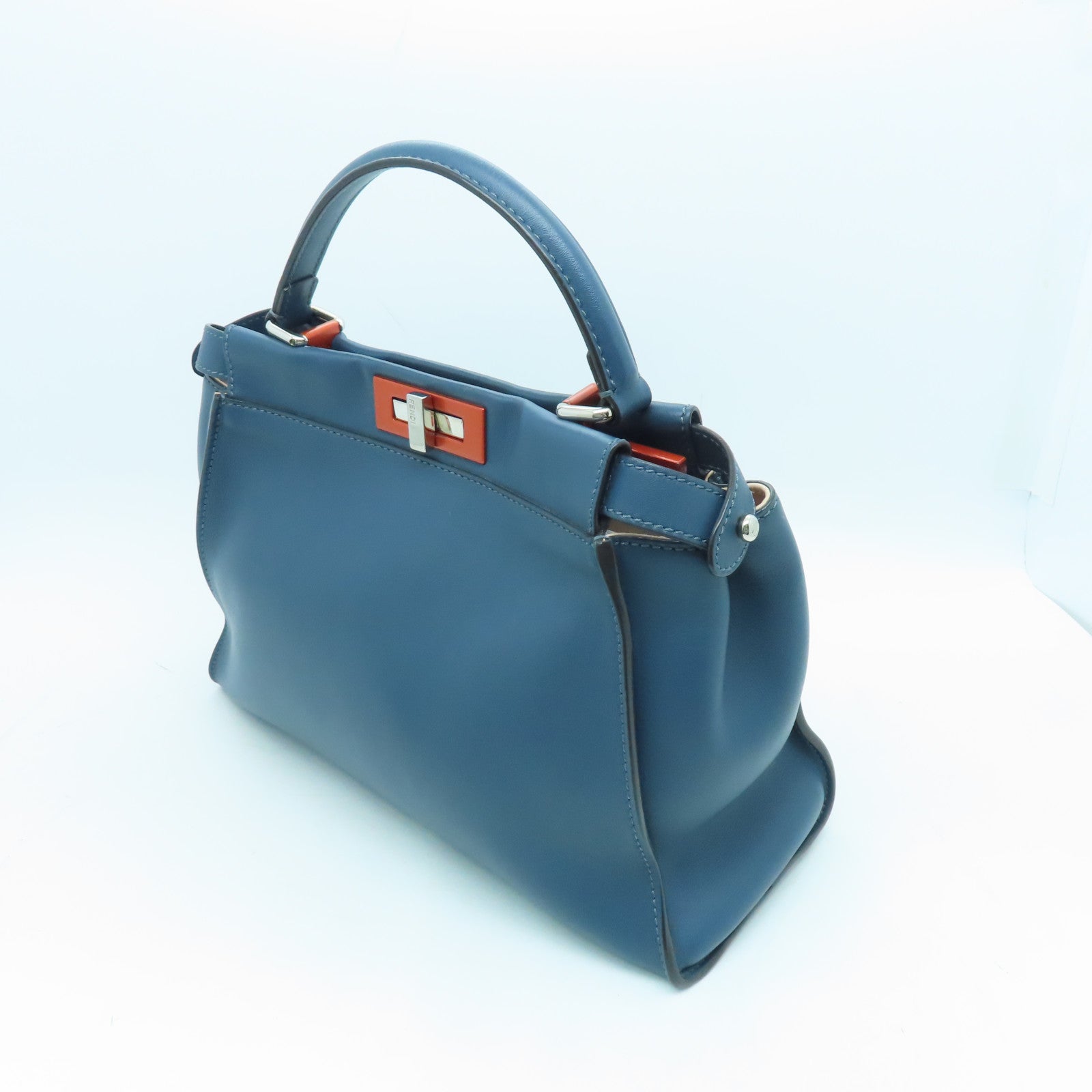 FENDI 牛皮皮革2 Way Shoulder银扣手挽肩背两用袋蓝色/橘色
