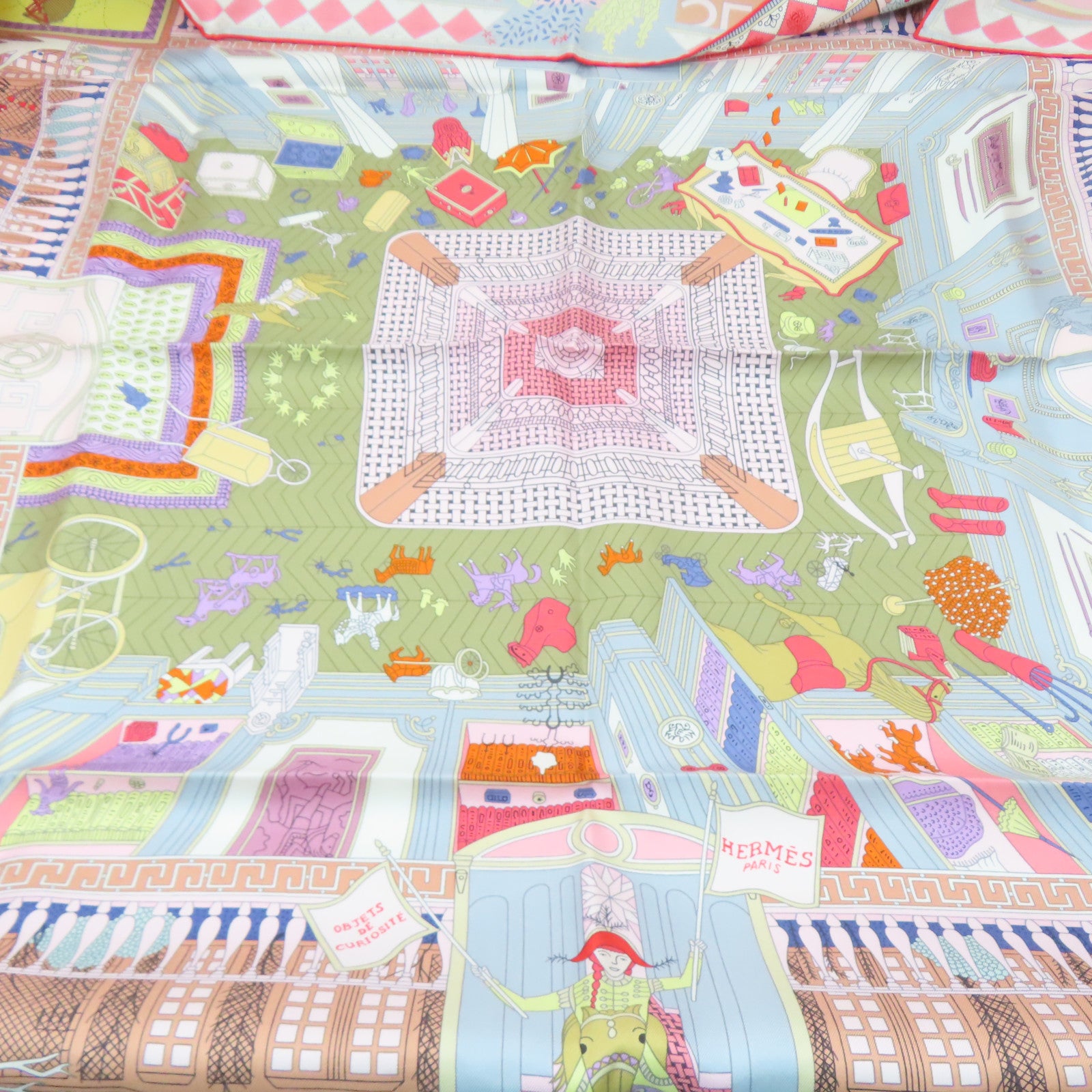 HERMES 絲質Scarf 90x90絲巾粉紅色/白色/紅色/灰色