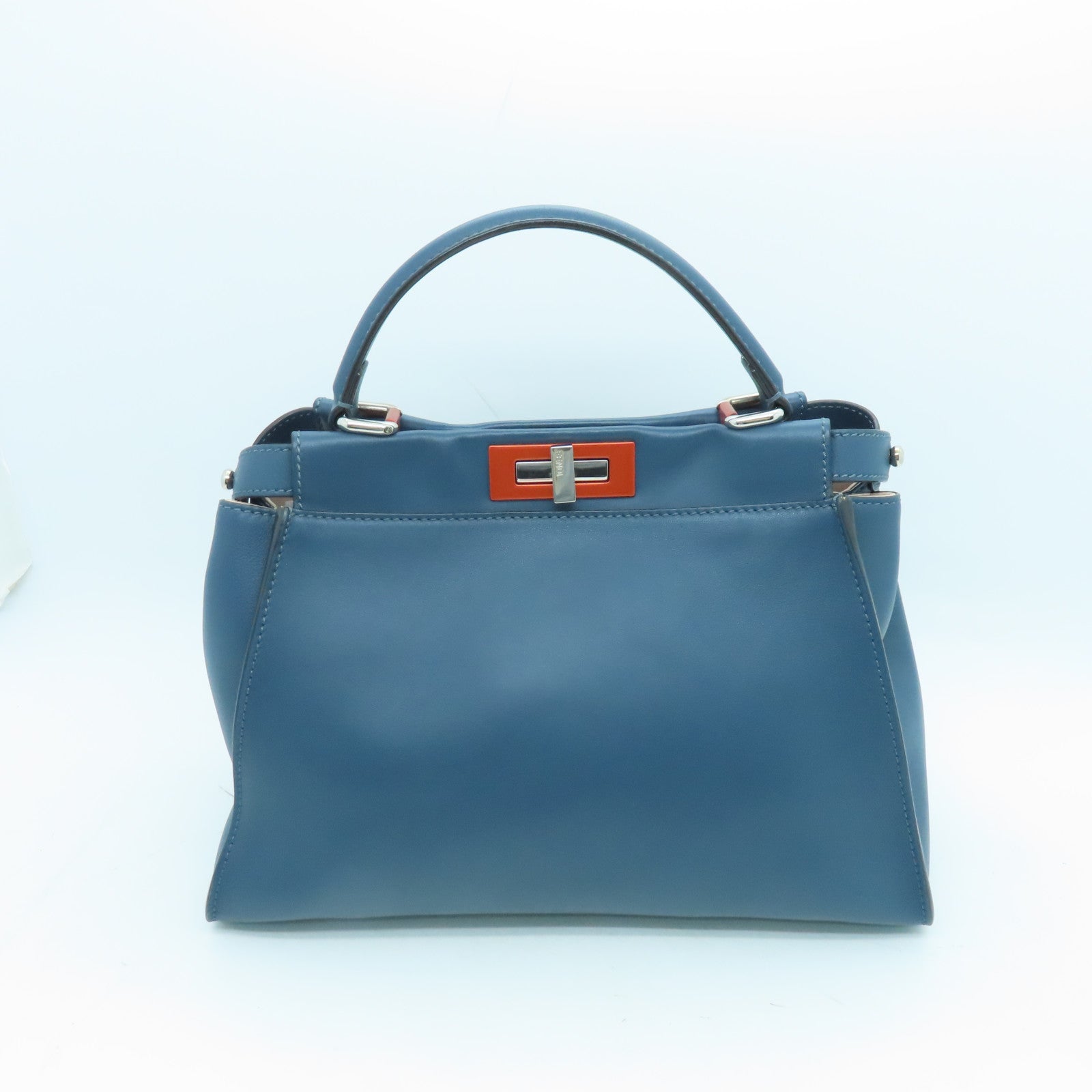 FENDI 牛皮皮革2 Way Shoulder银扣手挽肩背两用袋蓝色/橘色