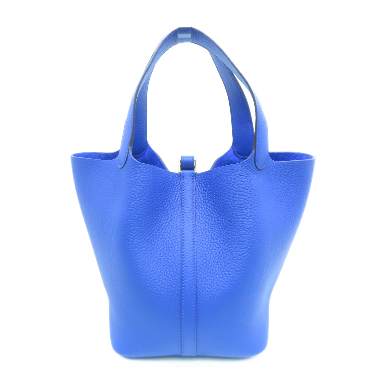 HERMES Taurillon Clemence Leather Picotin MM Gold Buckle Handle Bag Royal Blue
