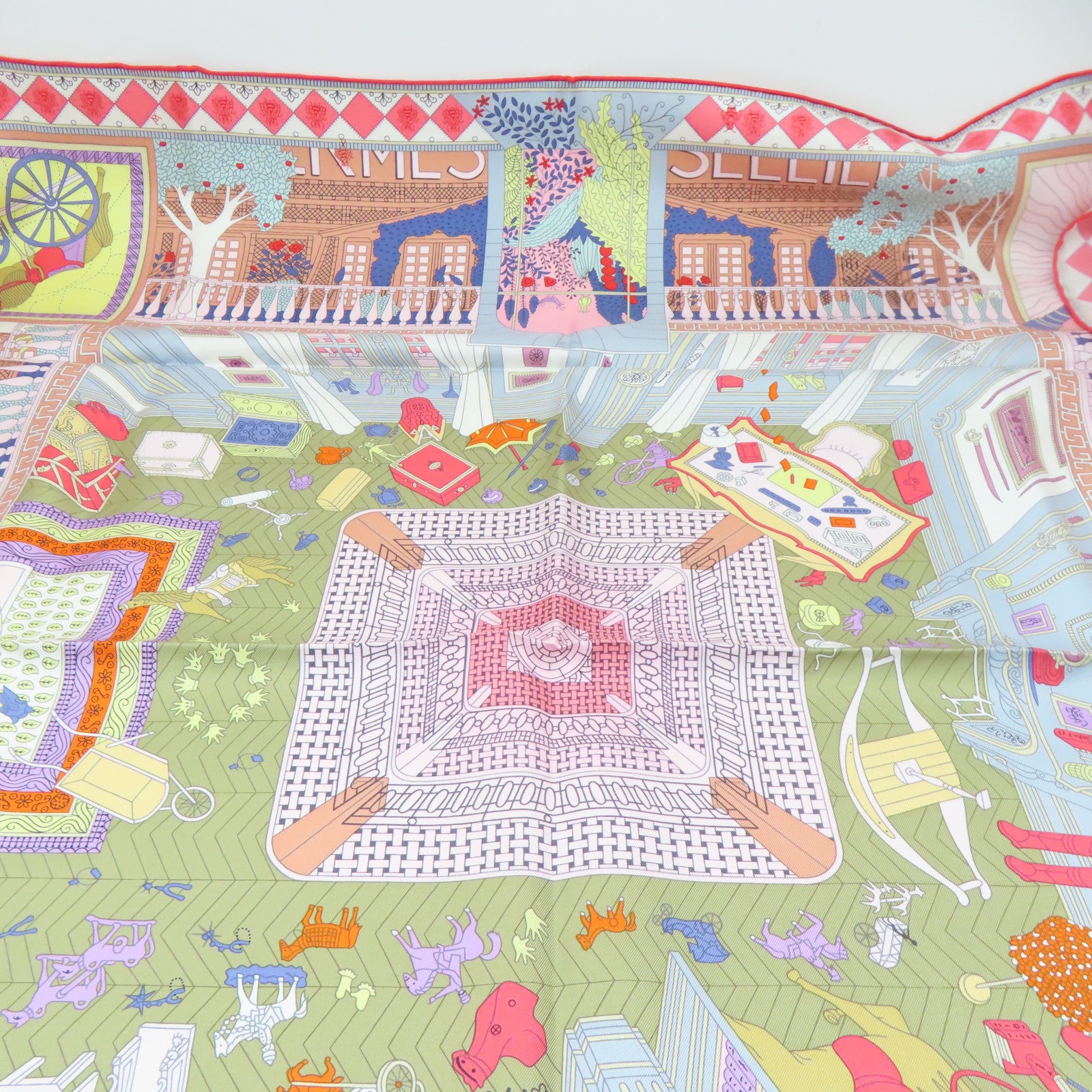 HERMES 絲質Scarf 90x90絲巾粉紅色/白色/紅色/灰色