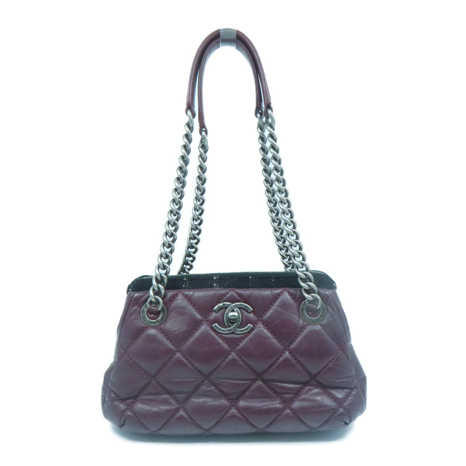 CHANEL 【激減優惠】菱格牛皮皮革Chain Shoulder Bag銀扣鏈帶肩背袋紅色
