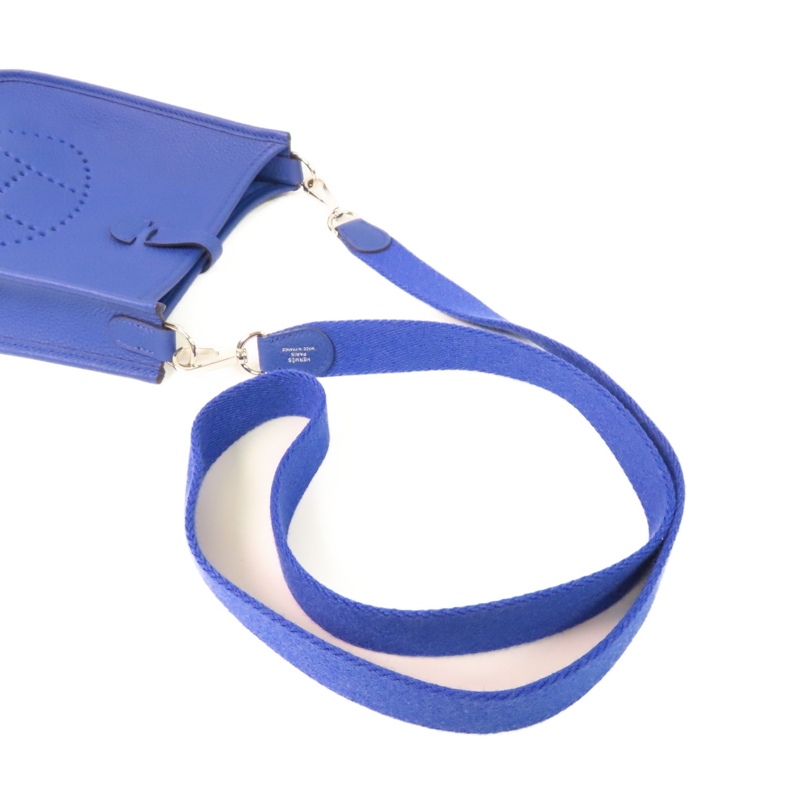 HERMES Clemence皮革Mini Evelyne 16 Shoulder Bag銀扣肩背袋Bleu Royal皇家藍色