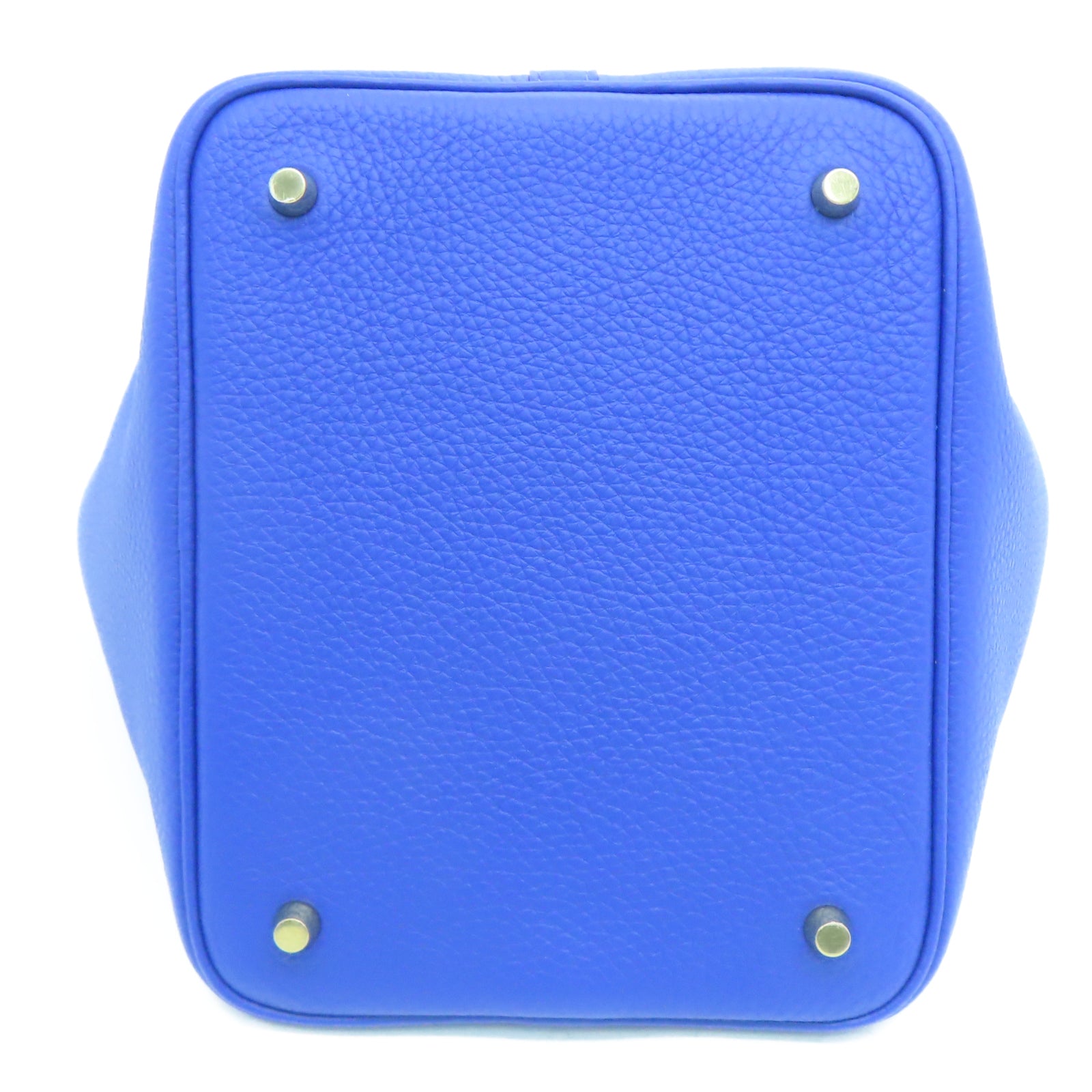 HERMES Taurillon Clemence Leather Picotin MM Gold Buckle Handle Bag Royal Blue