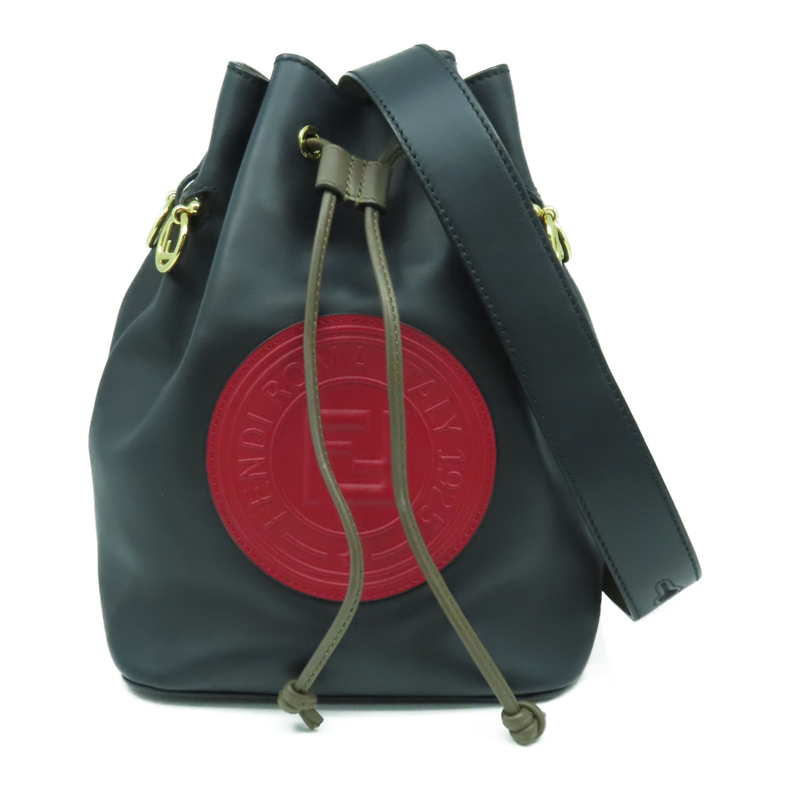 FENDI 牛皮皮革Shoulder Bag金扣肩背袋黑色/紅色