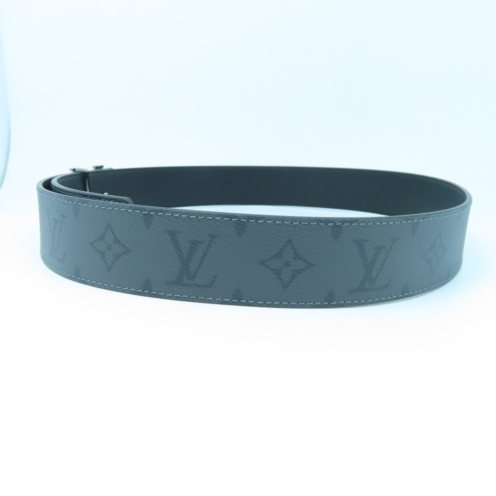 LOUIS VUITTON Monogram Eclipse Reverse Belt 95cm銀扣皮帶灰色