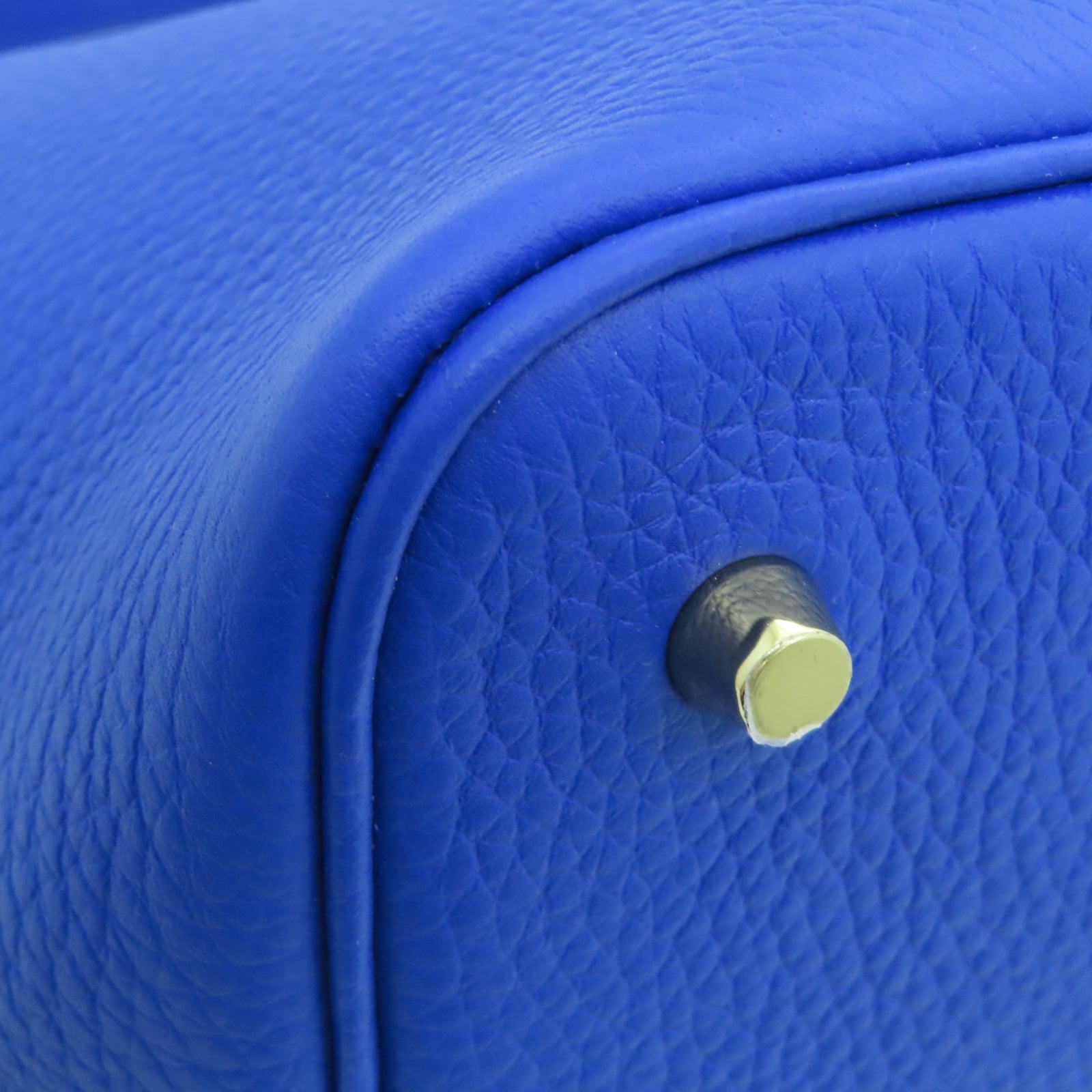 HERMES Taurillon Clemence Leather Picotin MM Gold Buckle Handle Bag Royal Blue