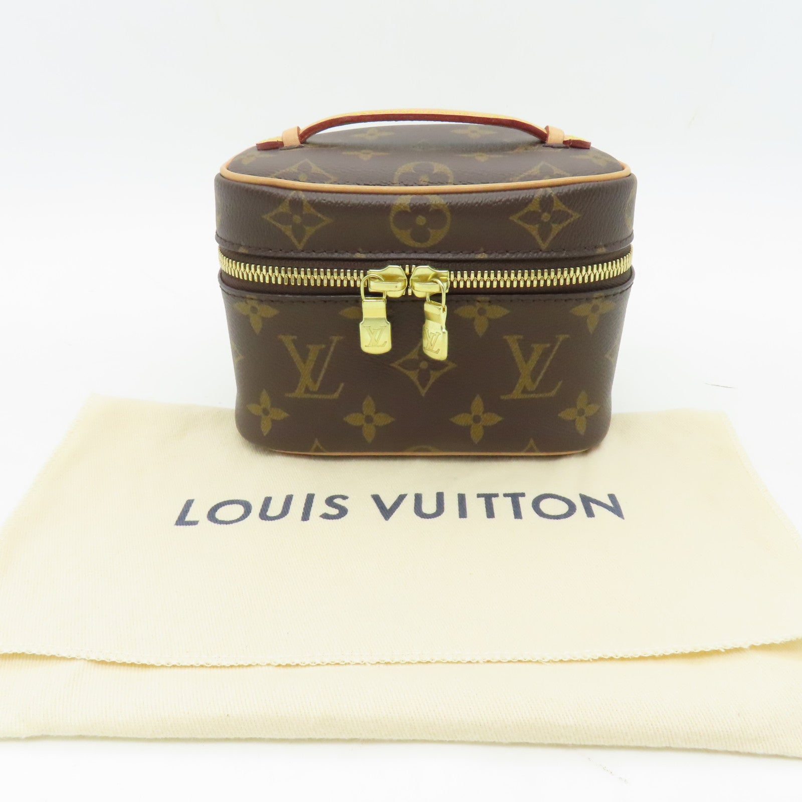 LOUIS VUITTON Monogram Nice Nano Toiletry Pouch金扣化妝袋啡色
