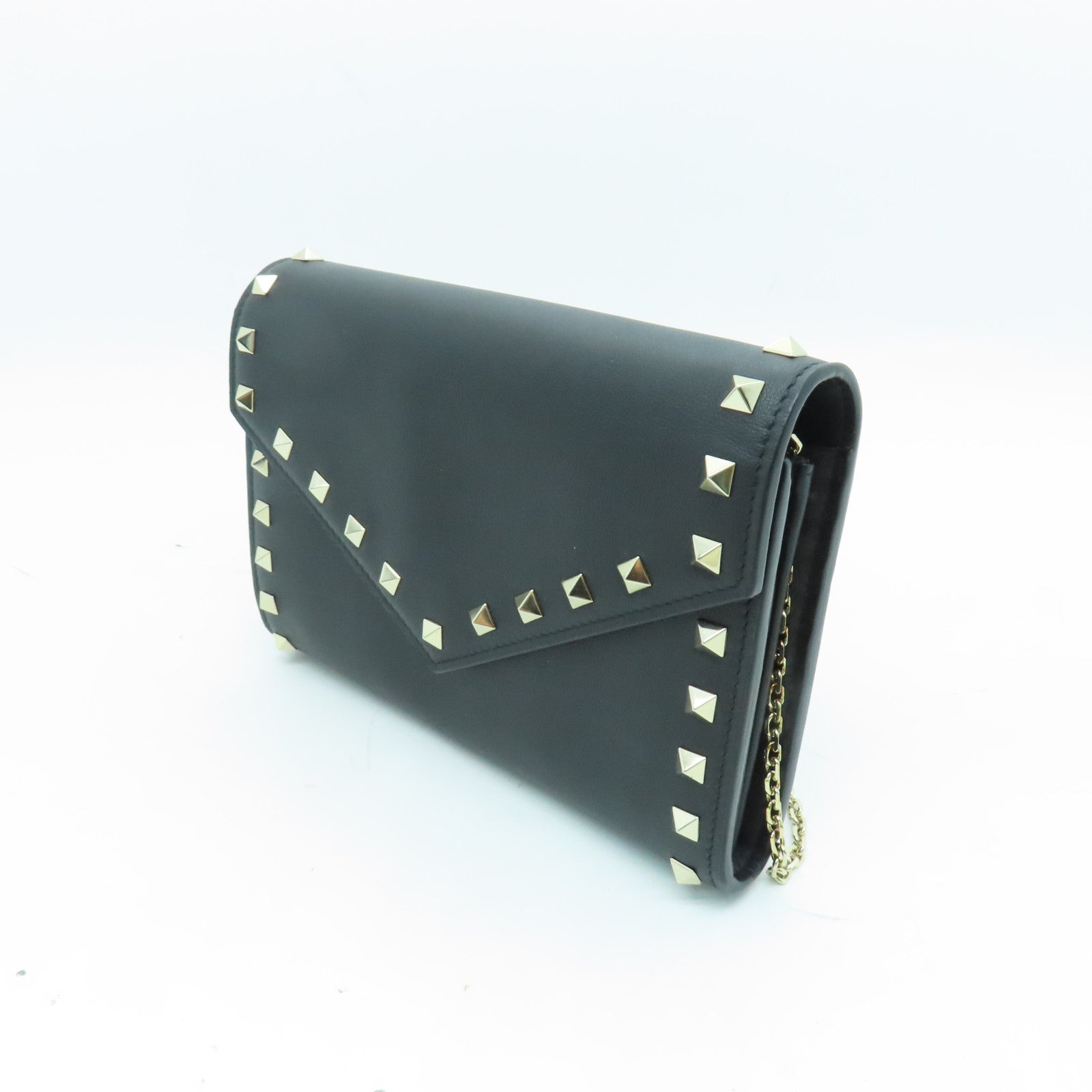 Valentino 牛皮皮革Chain Shoulder金扣鏈帶肩背袋黑色
