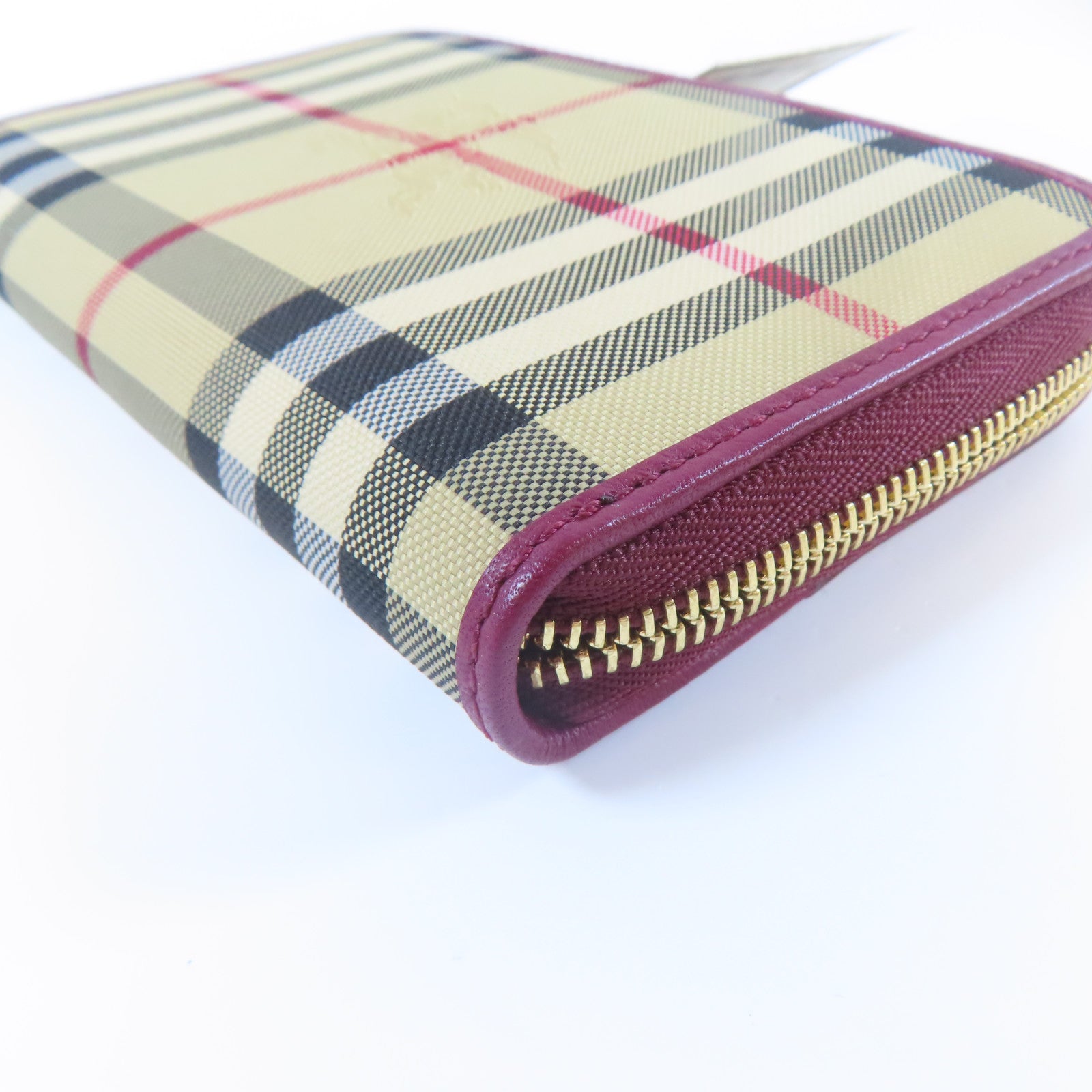 BURBERRY 皮革Wallet金扣錢包紅色/米色