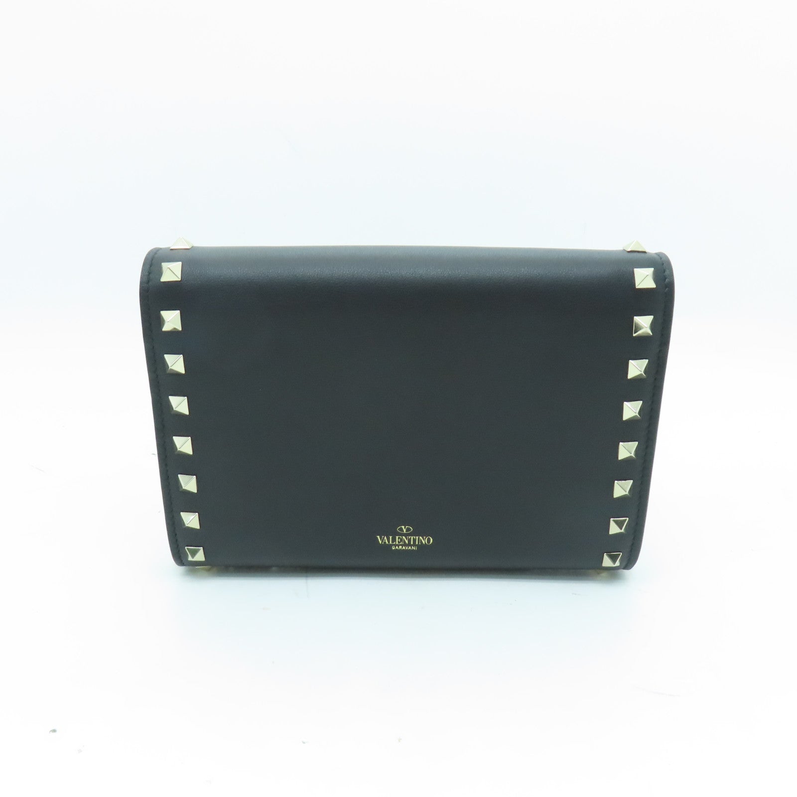 Valentino 牛皮皮革Chain Shoulder金扣鏈帶肩背袋黑色