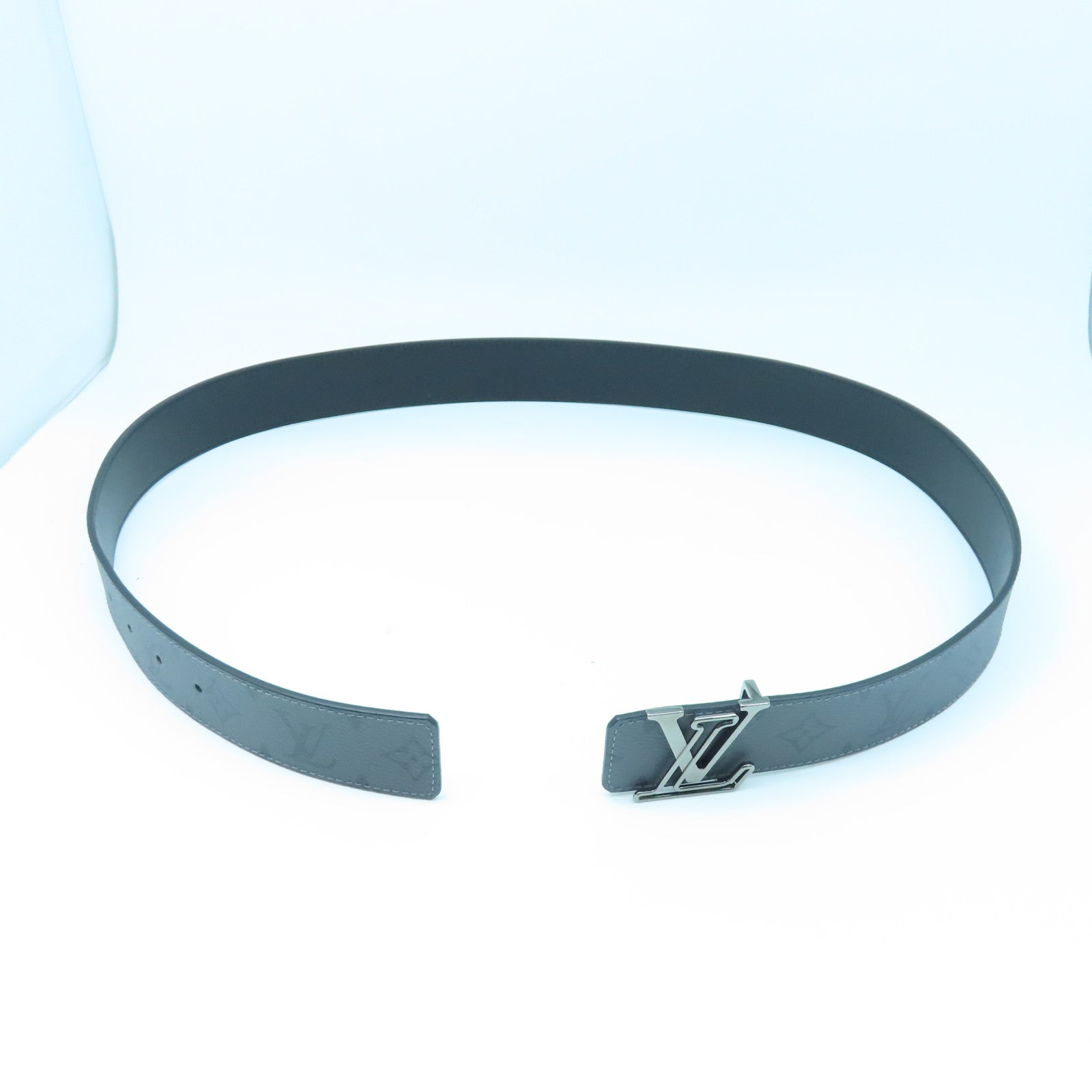 LOUIS VUITTON Monogram Eclipse Reverse Belt 95cm銀扣皮帶灰色