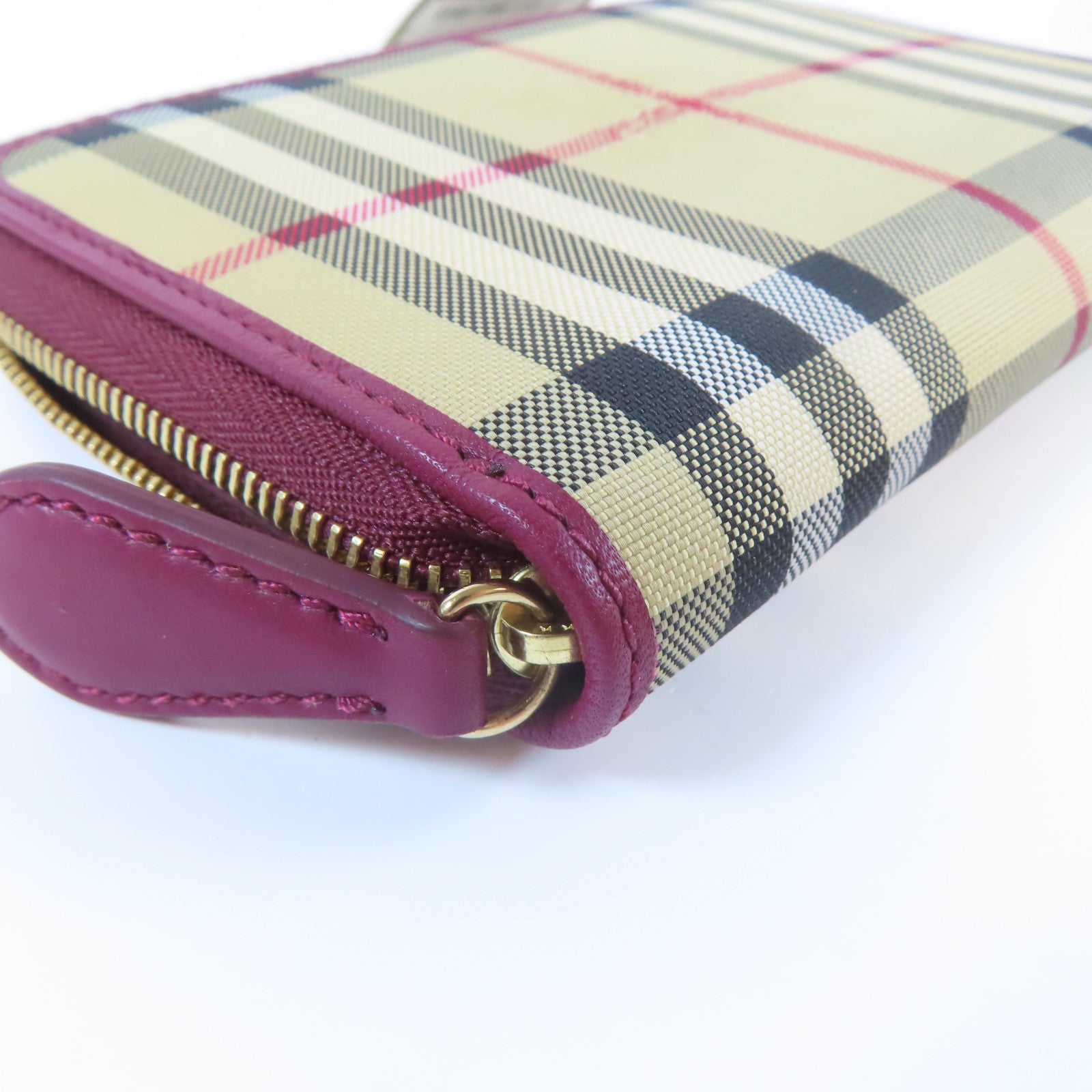 BURBERRY 皮革Wallet金扣錢包紅色/米色