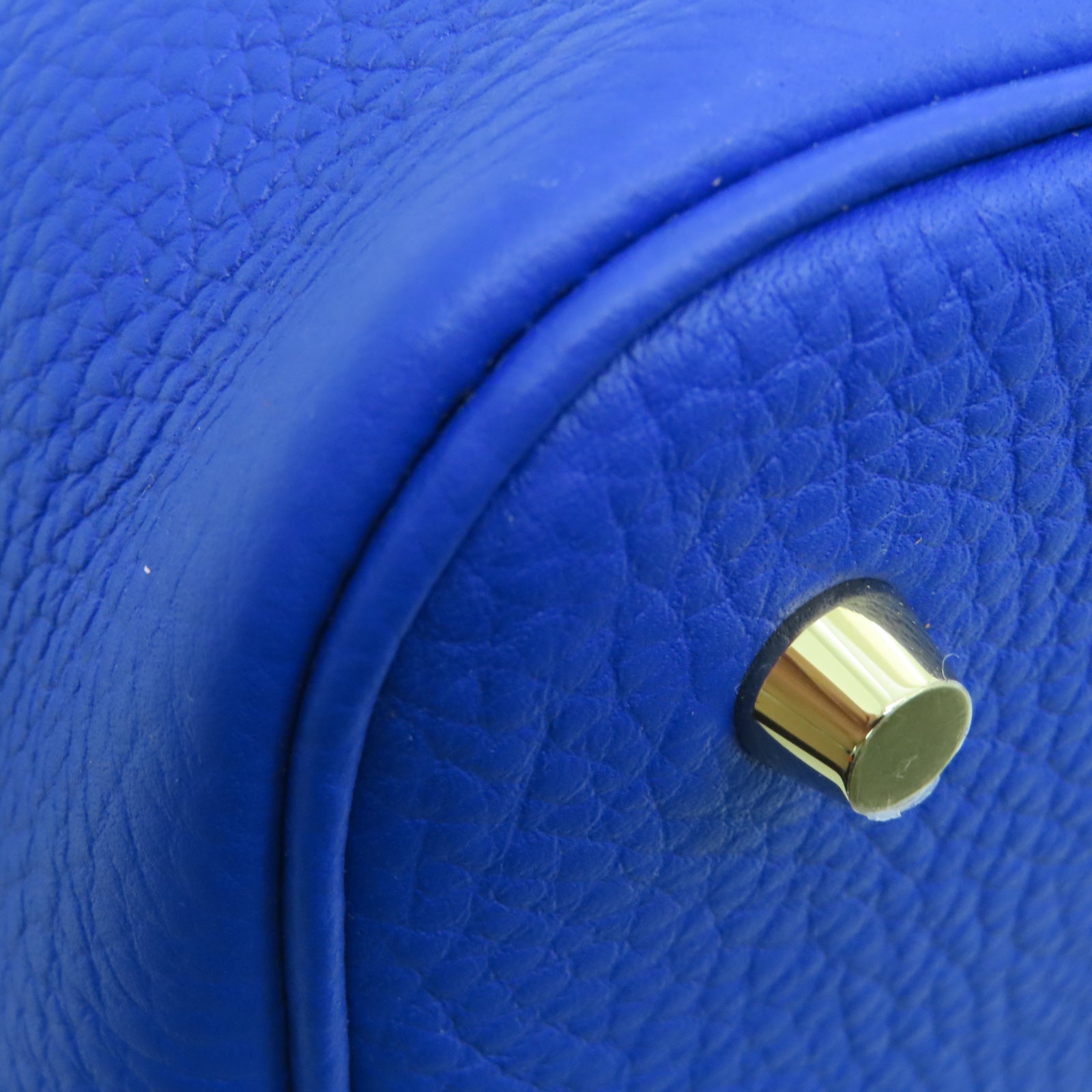 HERMES Taurillon Clemence Leather Picotin MM Gold Buckle Handle Bag Royal Blue