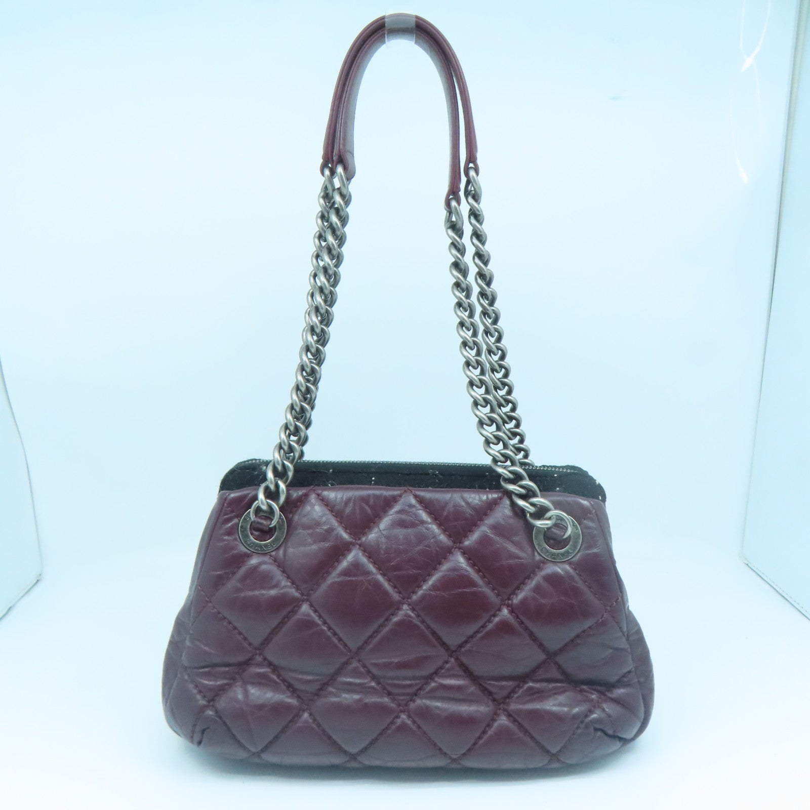 CHANEL 【激減優惠】菱格牛皮皮革Chain Shoulder Bag銀扣鏈帶肩背袋紅色