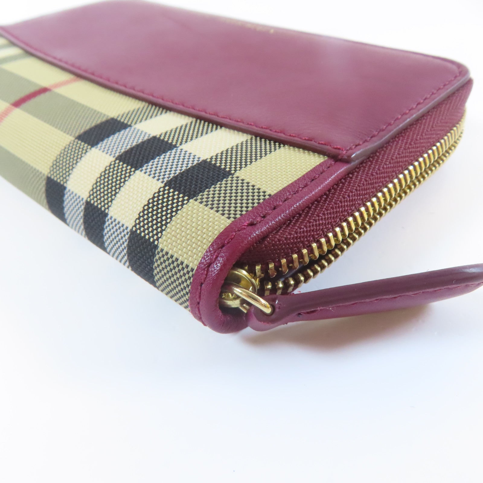 BURBERRY 皮革Wallet金扣錢包紅色/米色
