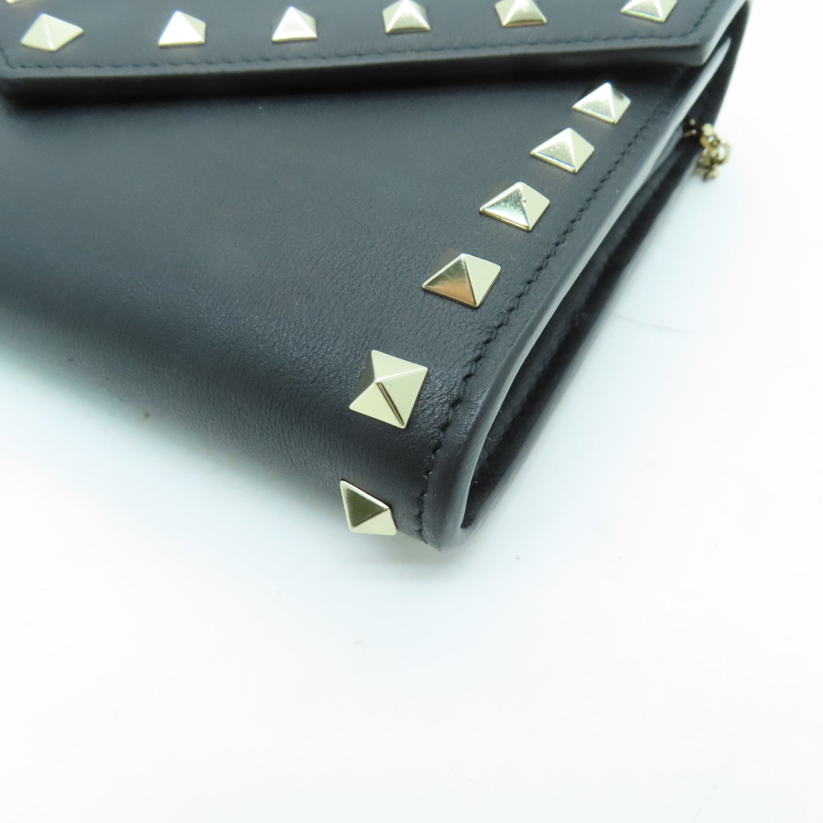Valentino 牛皮皮革Chain Shoulder金扣鏈帶肩背袋黑色