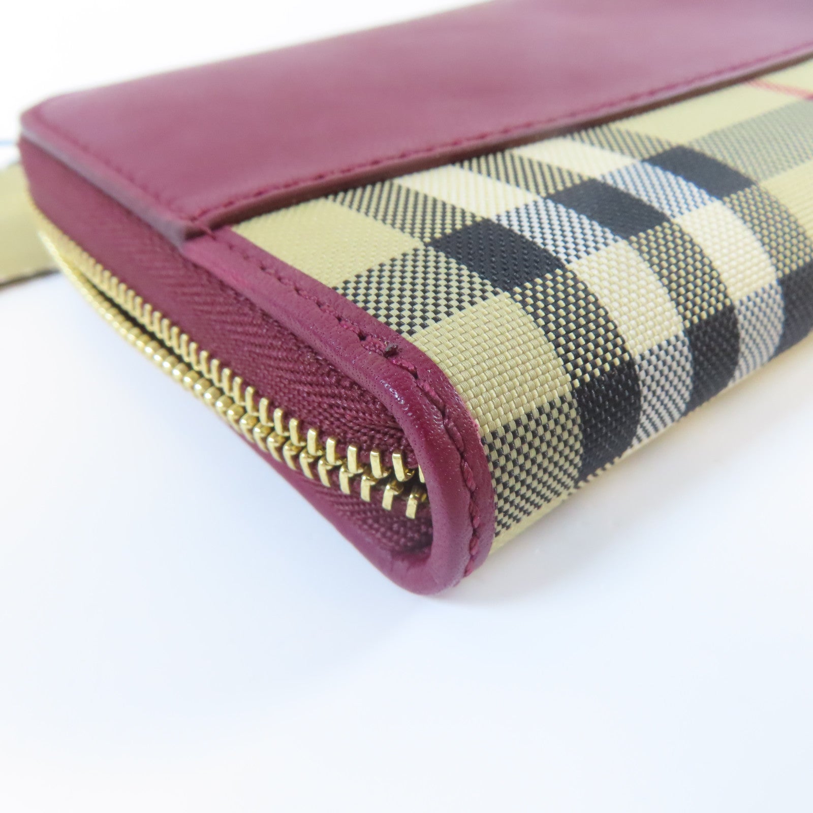 BURBERRY 皮革Wallet金扣錢包紅色/米色