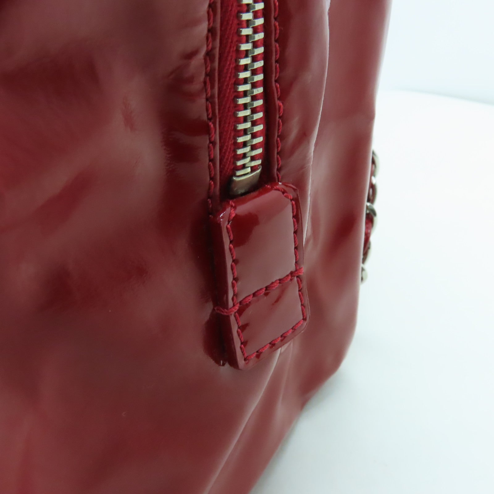 CHANEL 菱格漆皮皮革Shoulder Bag銀扣肩背袋紅色