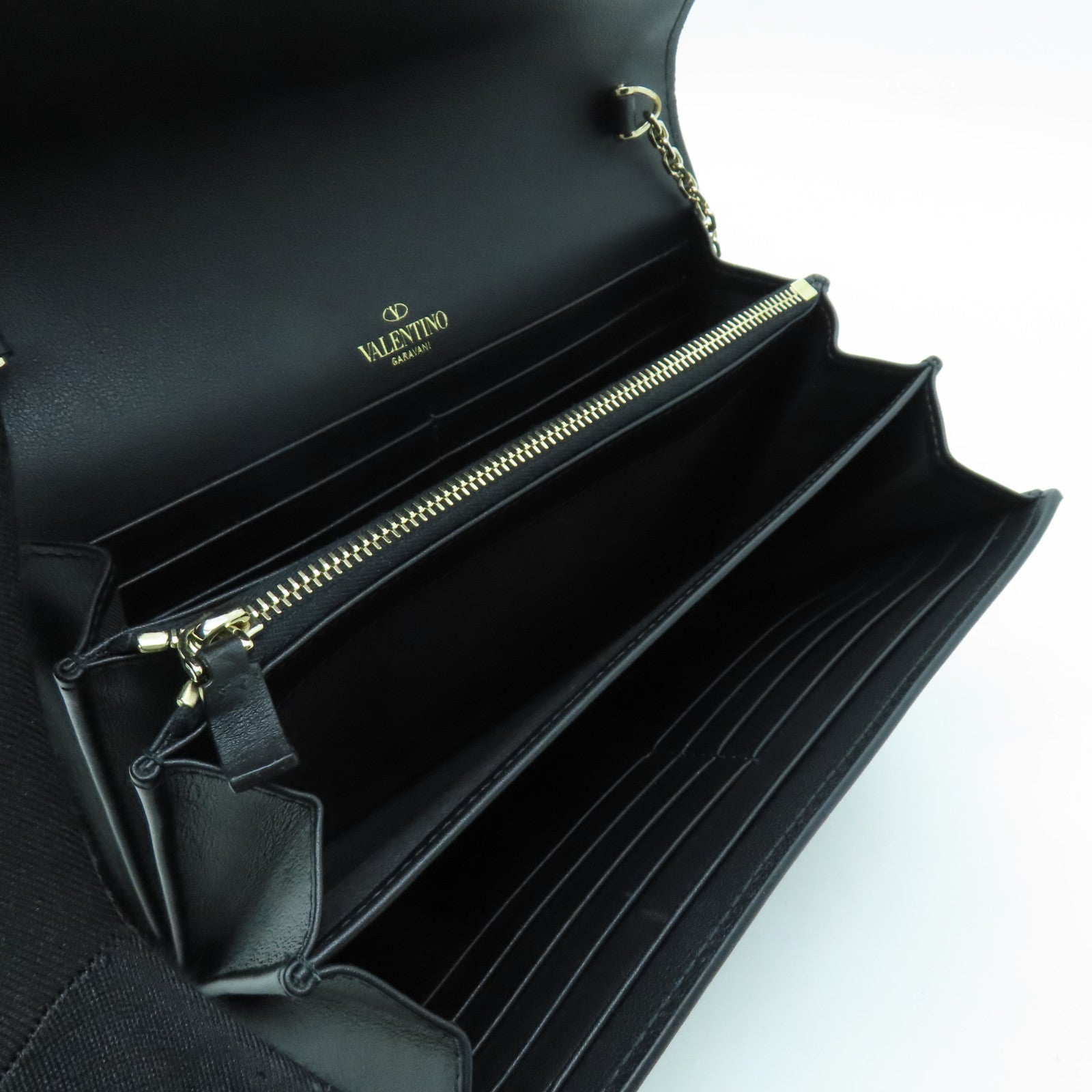 Valentino 牛皮皮革Chain Shoulder金扣鏈帶肩背袋黑色