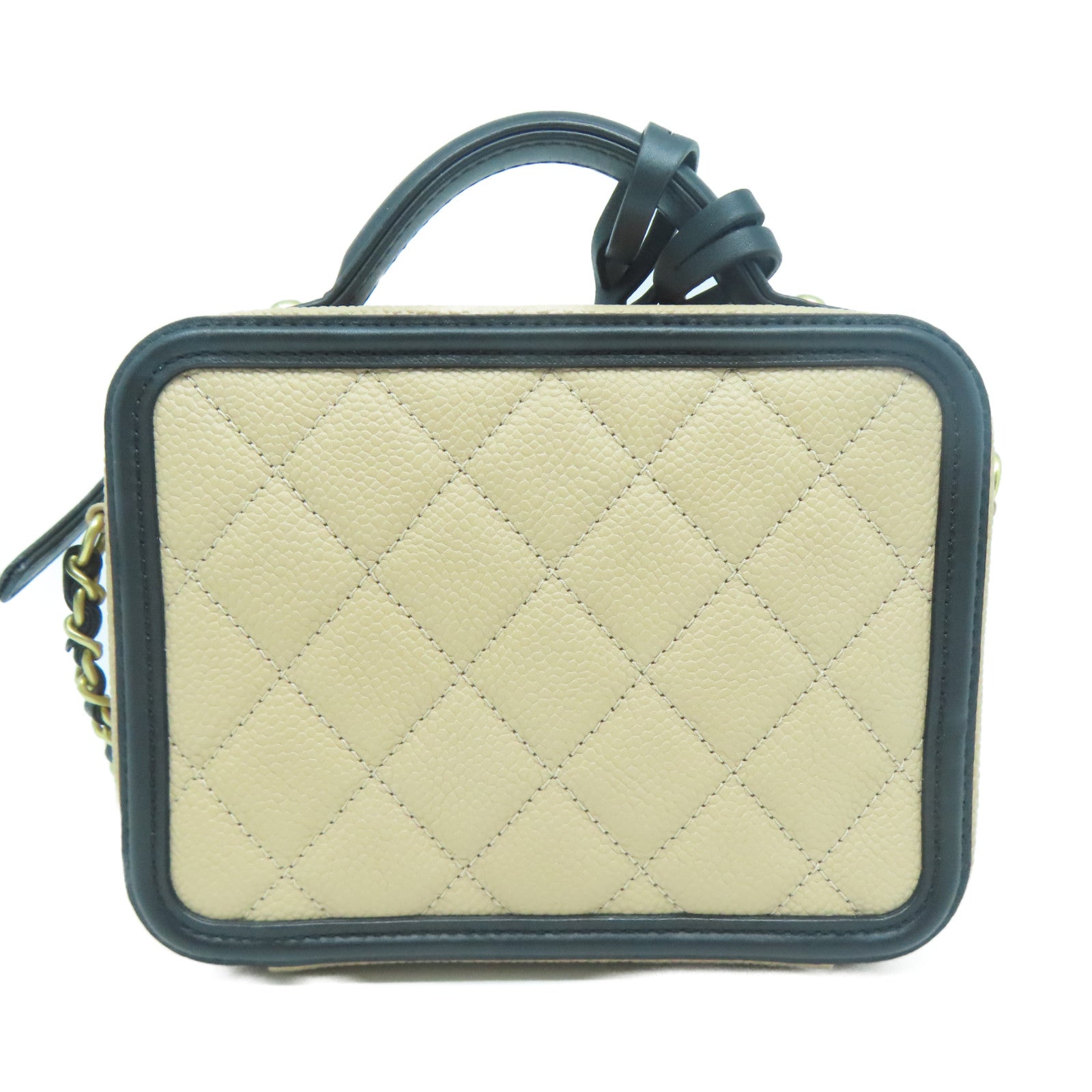 CHANEL 【激減優惠】菱格Caviar皮革Vanity Case金扣手挽肩背兩用袋淺褐色