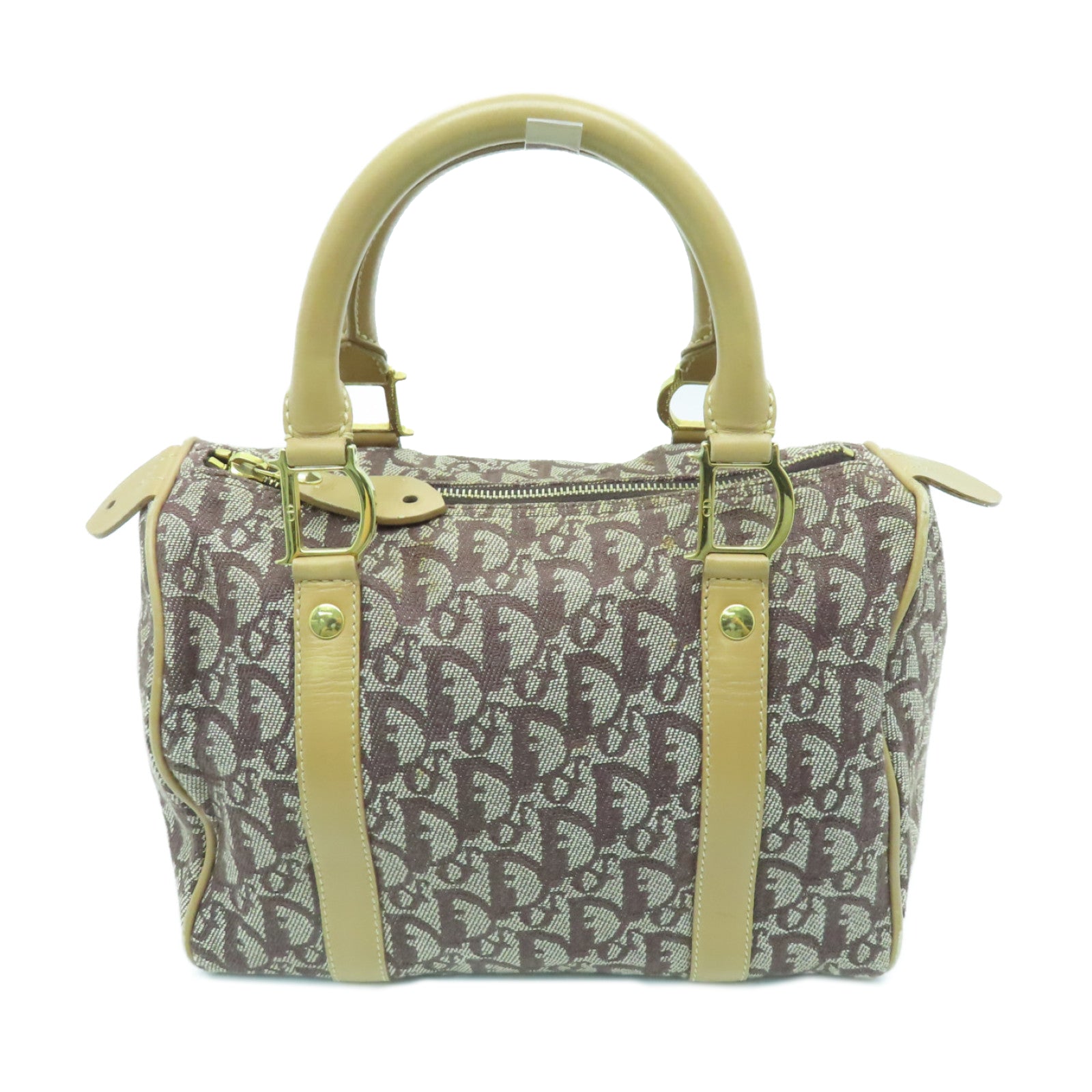 Dior canvas Boston Bag gold buckle handle bag brown