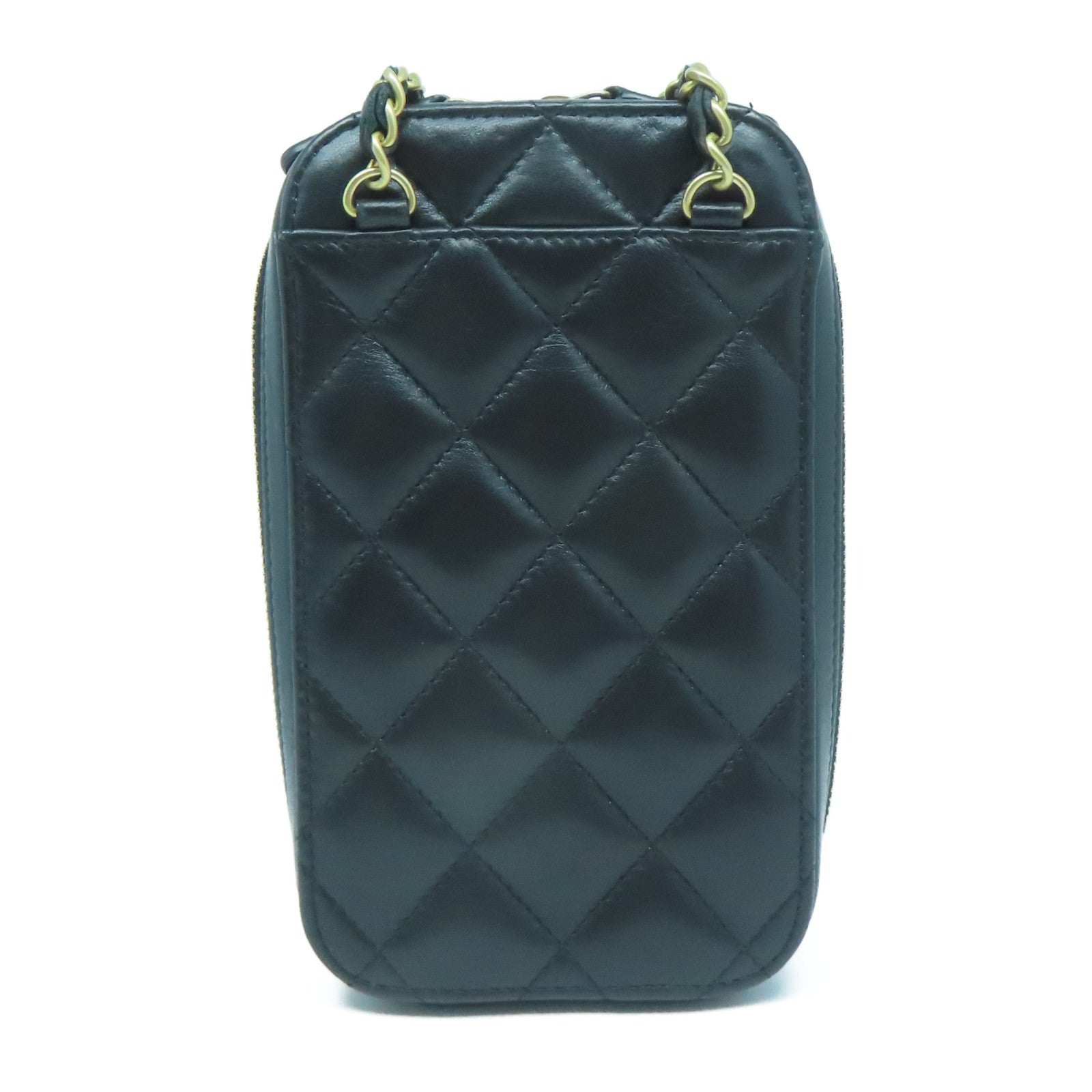 CHANEL 菱格羊皮皮革Shoulder Bag金扣鏈帶肩背袋黑色