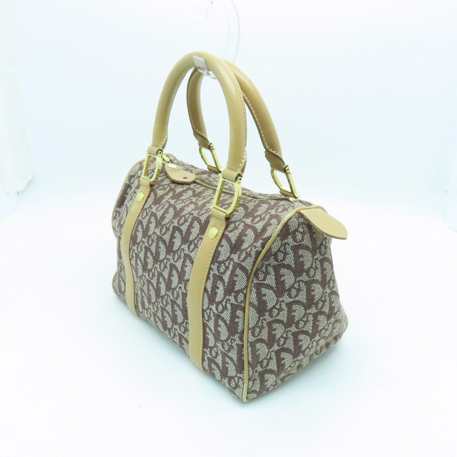 Dior canvas Boston Bag gold buckle handle bag brown