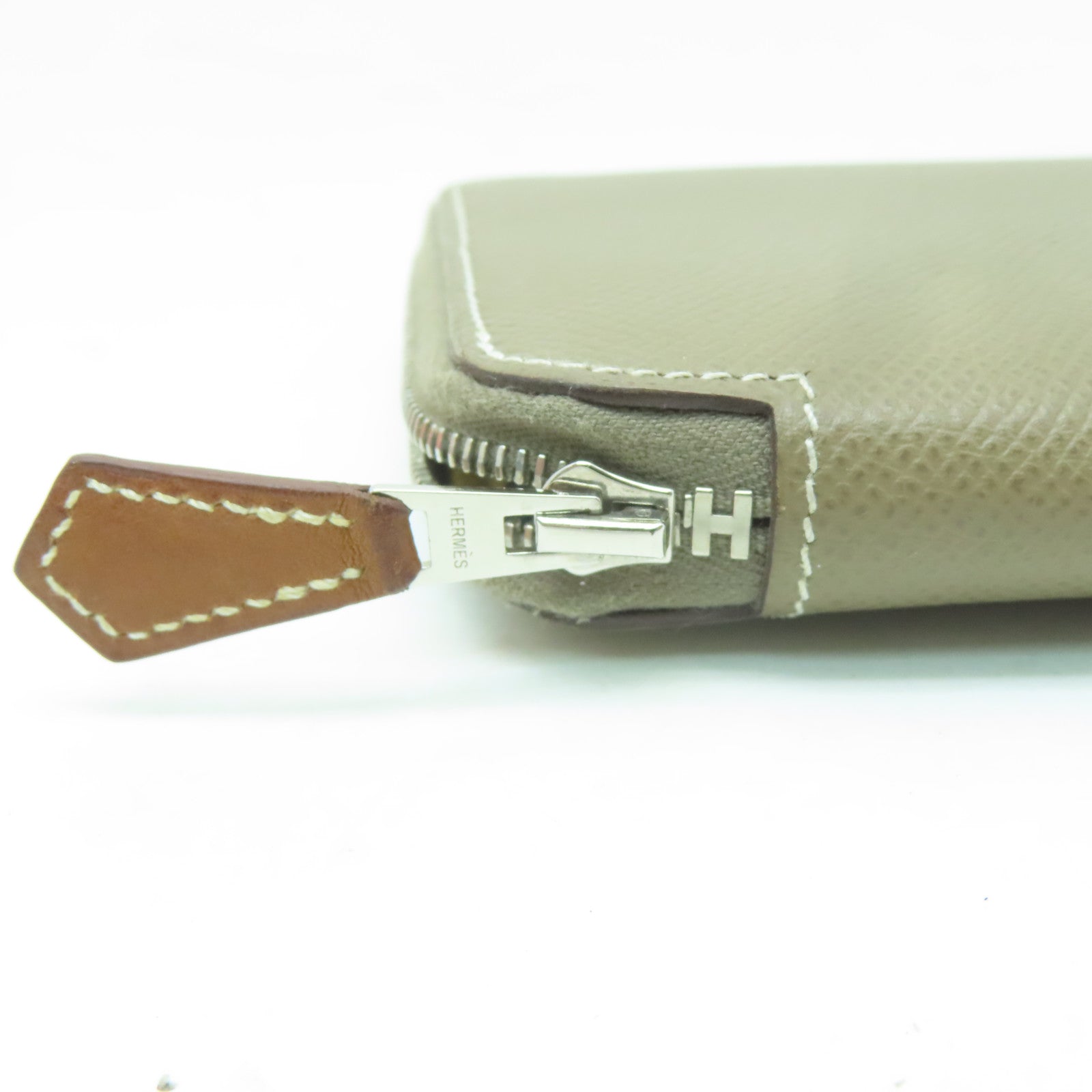 HERMES Veau Epsom皮革Silk In Compact銀扣長錢包大象灰色