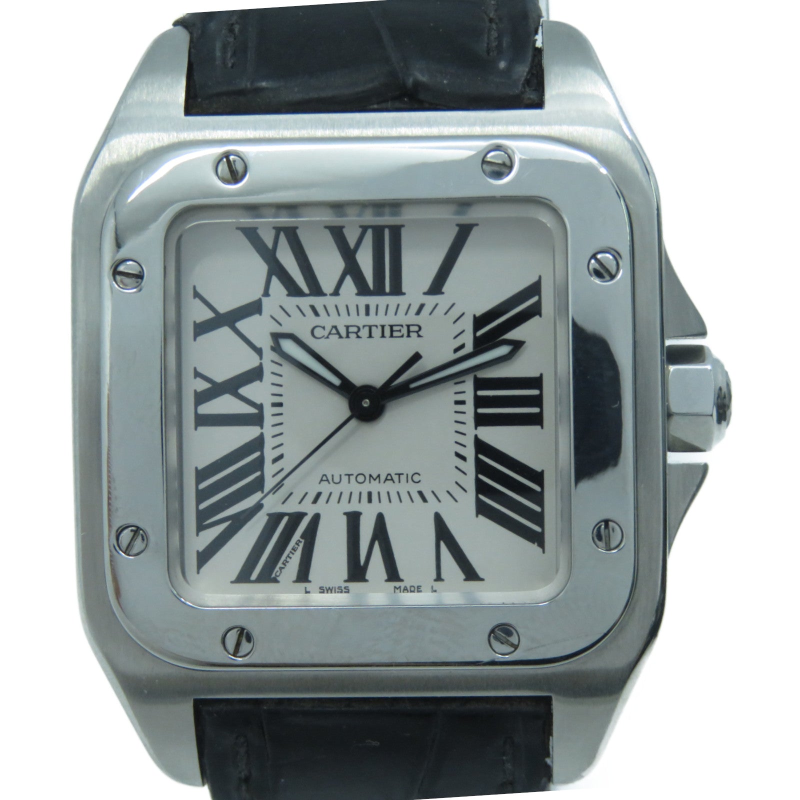 CARTIER Santos 100不銹鋼自動機芯手錶白色/黑色