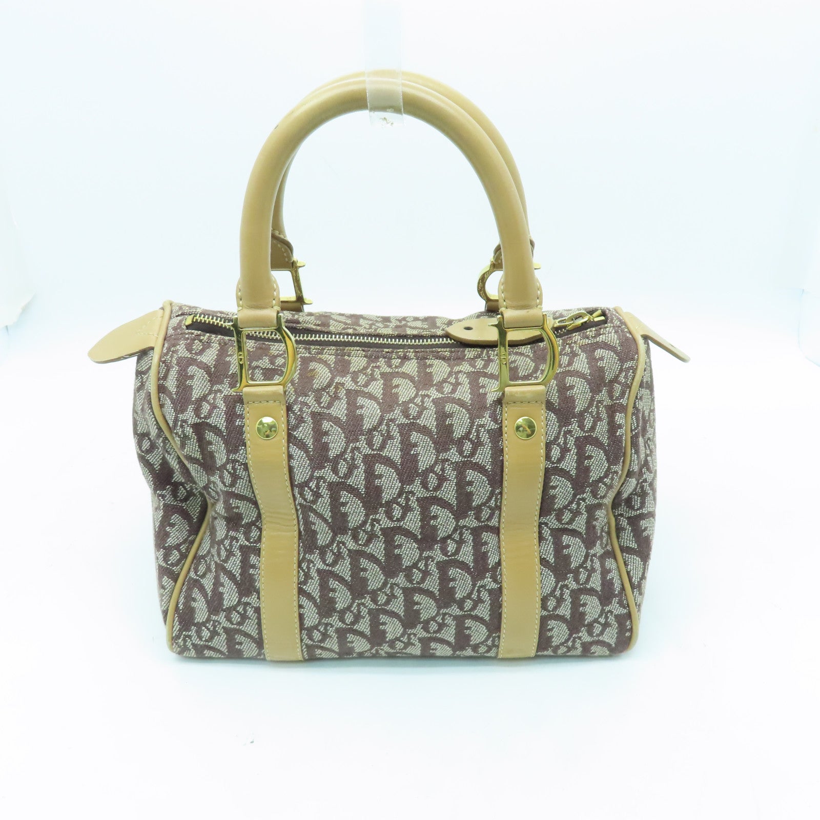 Dior canvas Boston Bag gold buckle handle bag brown