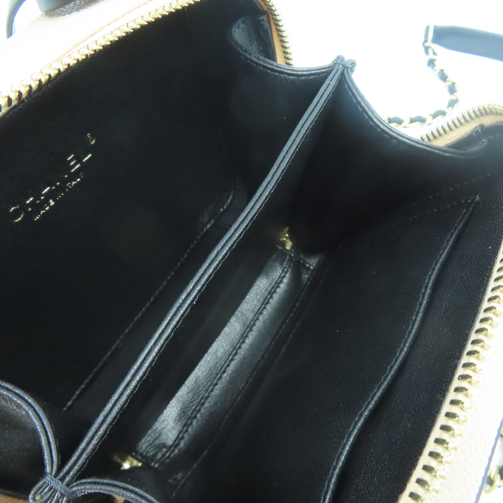 CHANEL 【激減優惠】菱格Caviar皮革Vanity Case金扣手挽肩背兩用袋淺褐色