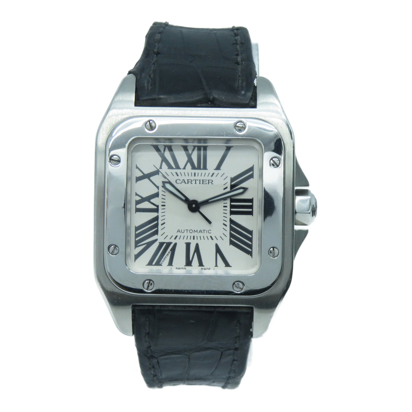 CARTIER Santos 100不銹鋼自動機芯手錶白色/黑色