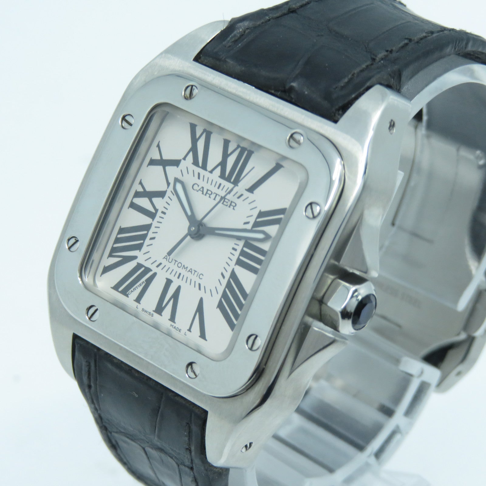 CARTIER Santos 100不銹鋼自動機芯手錶白色/黑色