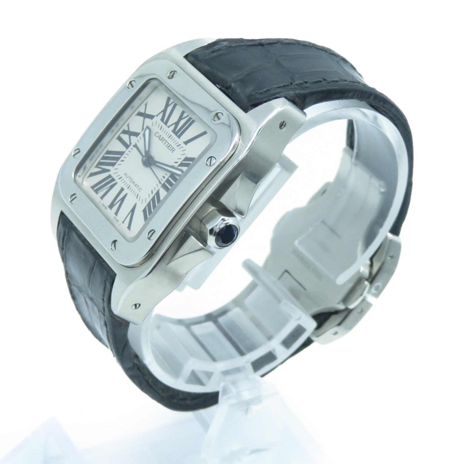 CARTIER Santos 100不銹鋼自動機芯手錶白色/黑色