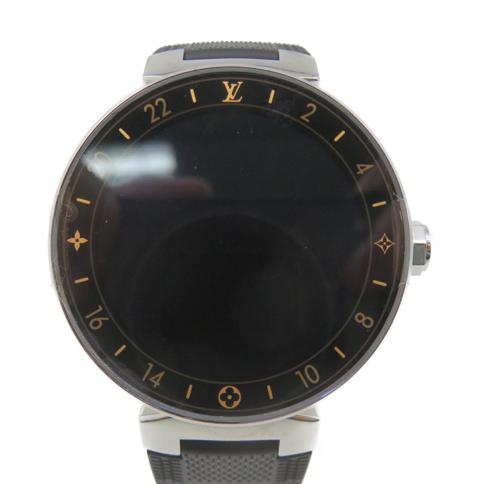 LOUIS VUITTON Tambour Stainless Steel Watch Quartz Movement Black