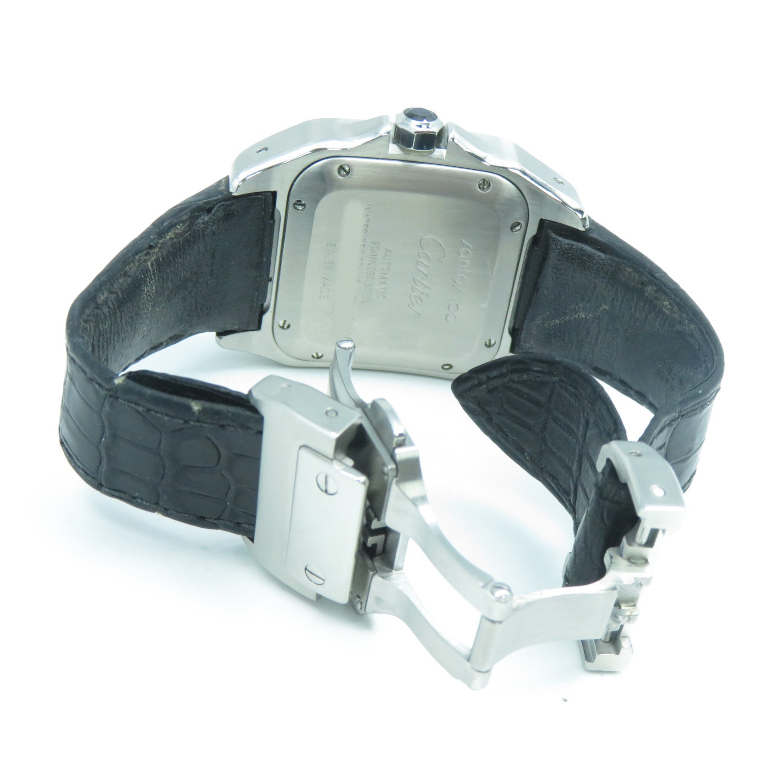 CARTIER Santos 100不銹鋼自動機芯手錶白色/黑色