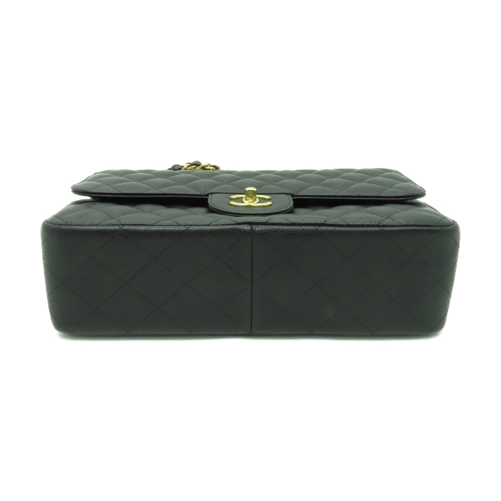 CHANEL 菱格Caviar皮革Classic Flap 30金扣鏈帶肩背袋黑色