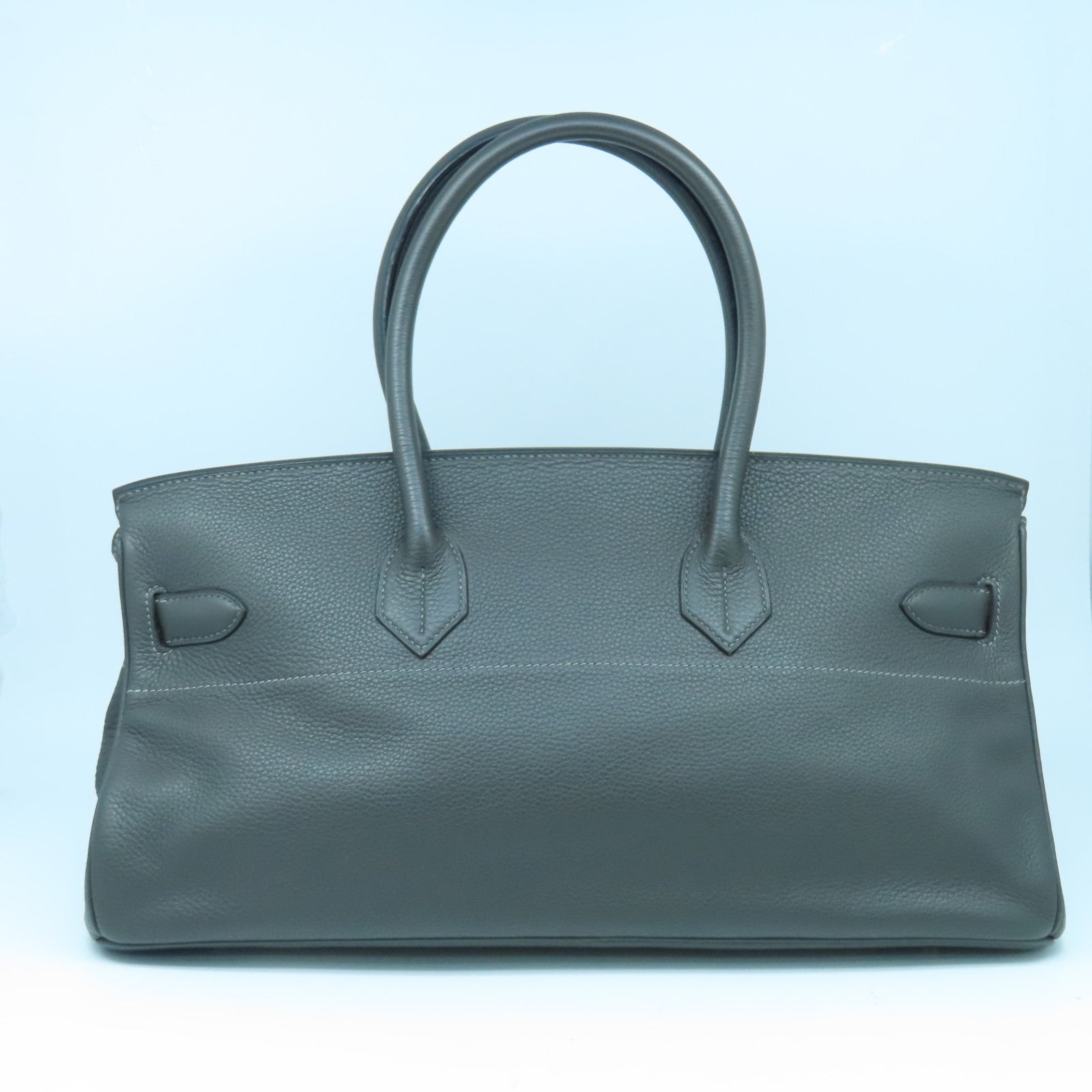 HERMES Clemence皮革Shoulder Birkin銀扣肩背袋灰色