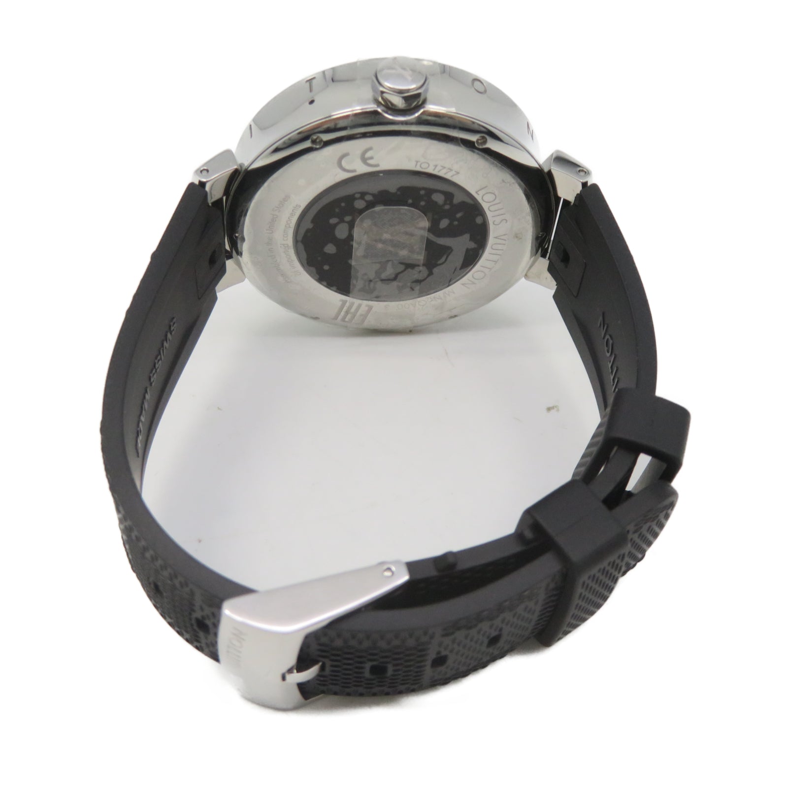 LOUIS VUITTON Tambour Stainless Steel Watch Quartz Movement Black