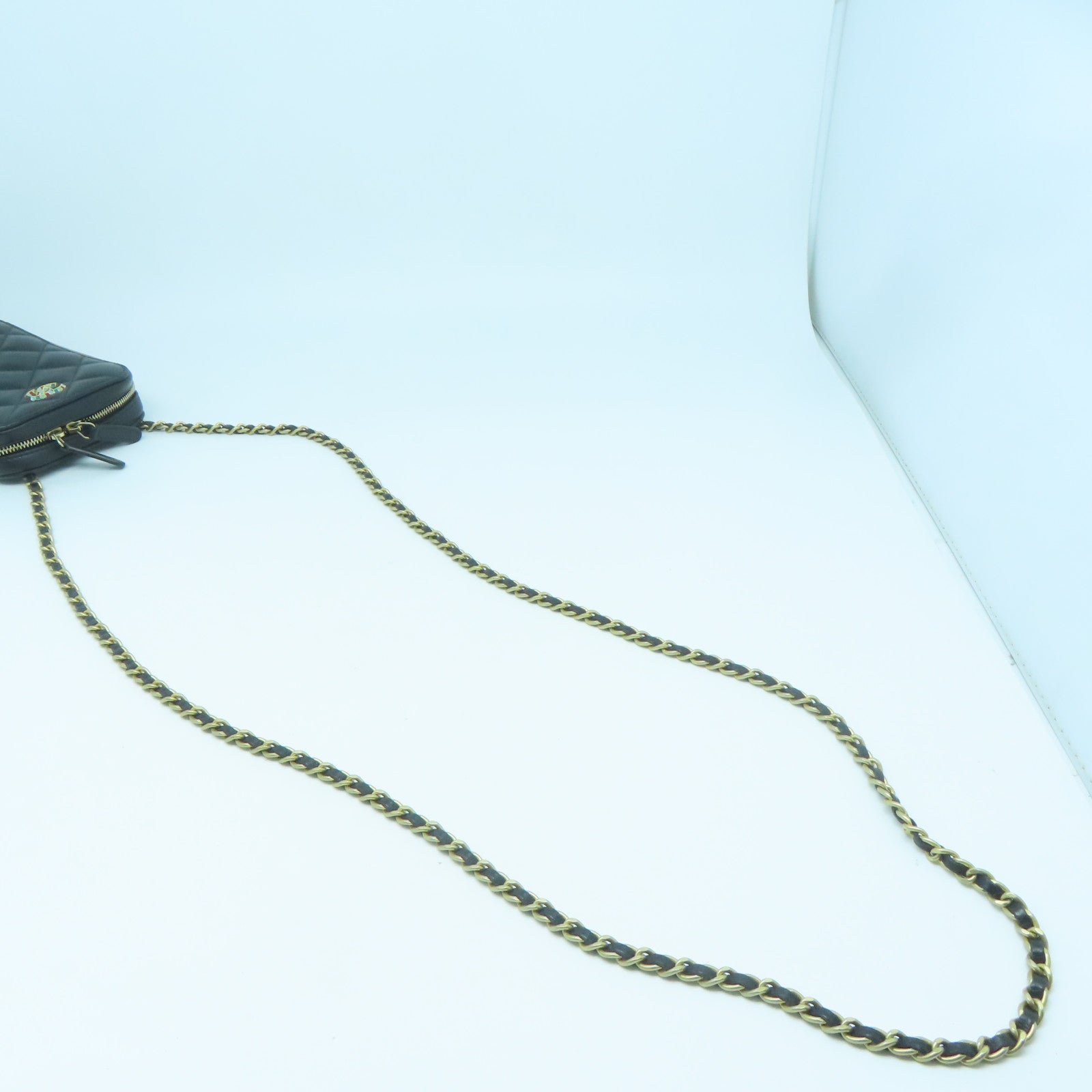 CHANEL 菱格羊皮皮革Shoulder Bag金扣鏈帶肩背袋黑色