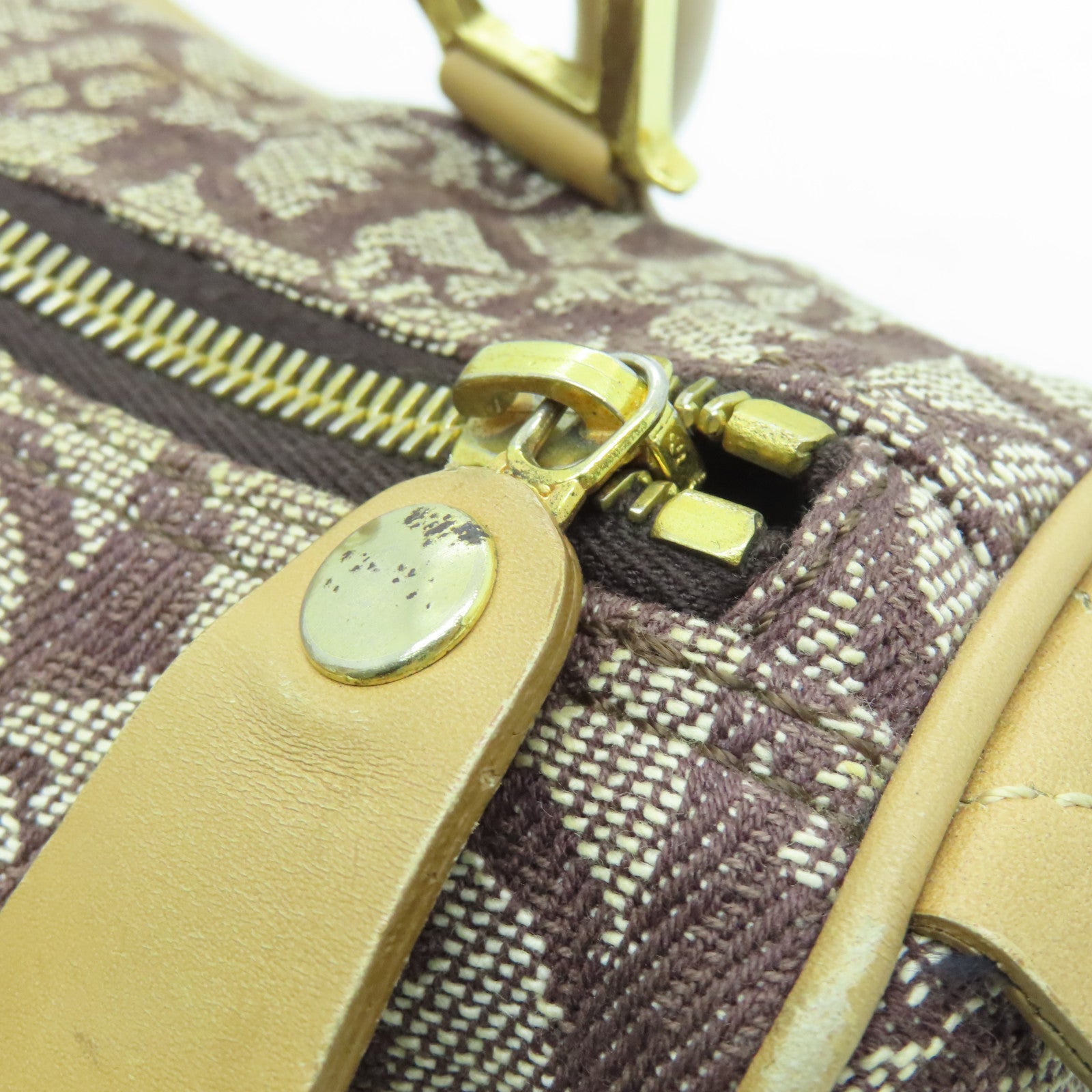 Dior canvas Boston Bag gold buckle handle bag brown