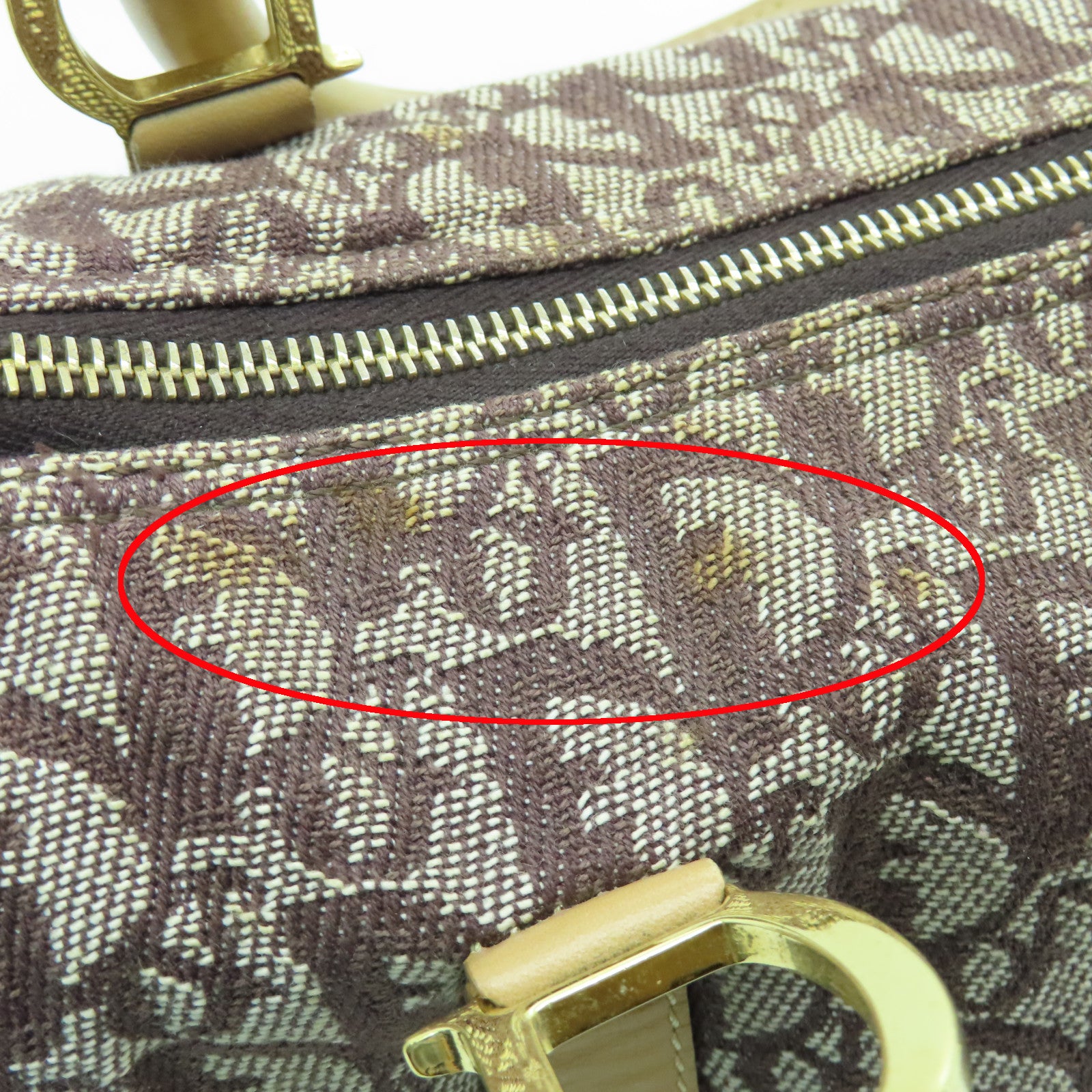 Dior canvas Boston Bag gold buckle handle bag brown