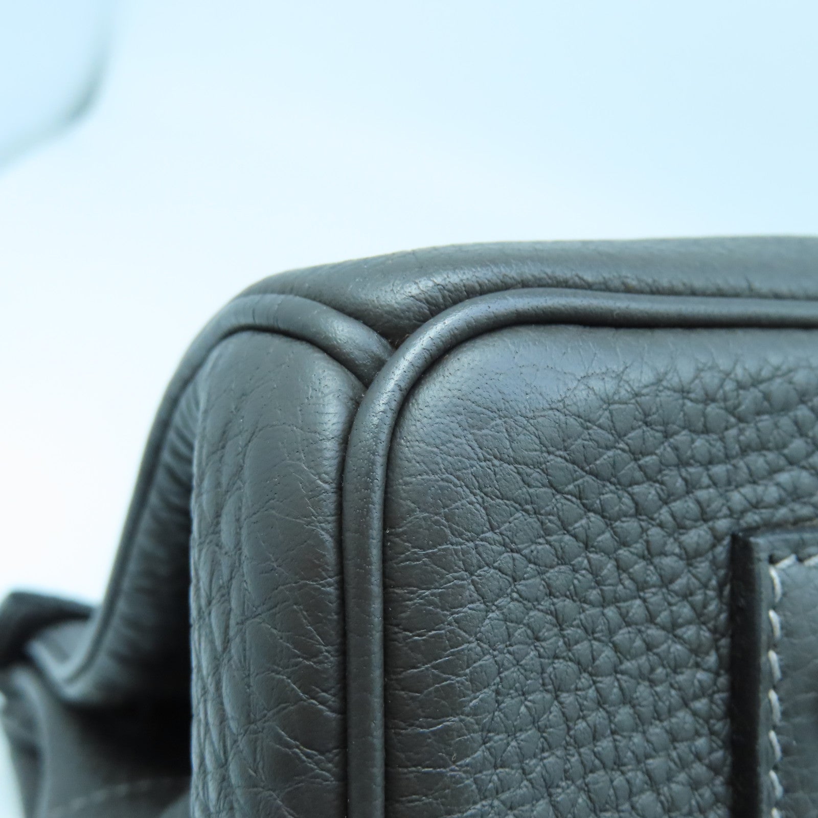 HERMES Clemence皮革Shoulder Birkin銀扣肩背袋灰色