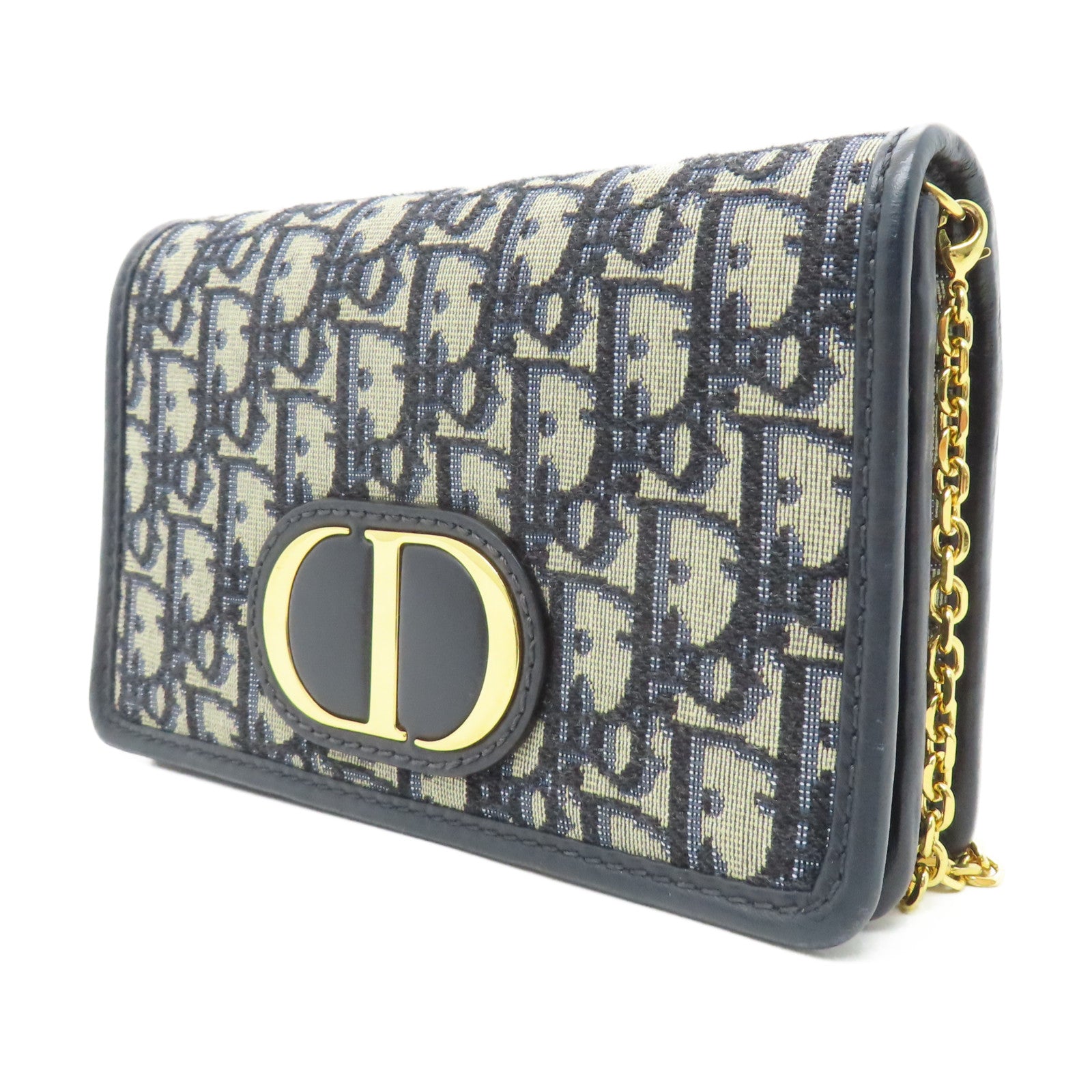 Dior 帆布SLG 30 Montaigne Pouch金扣鏈帶肩背袋/腰包深藍色