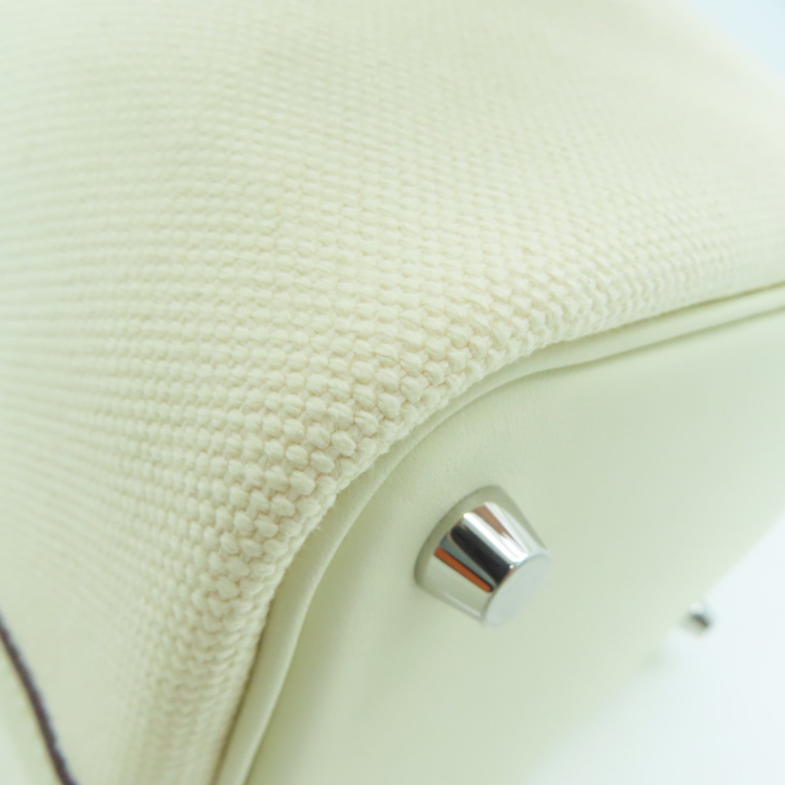 HERMES Toile Canvas Picotin Cargo银扣手挽袋白色/Nata
