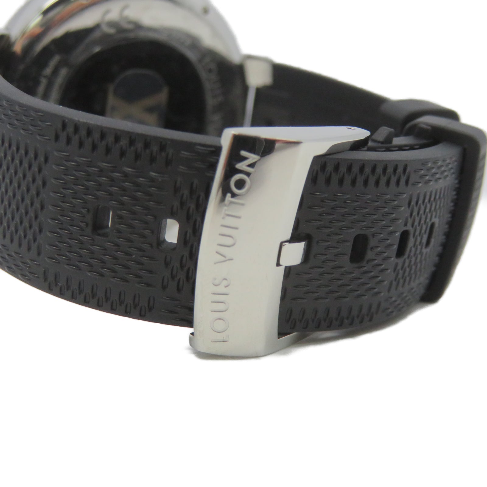 LOUIS VUITTON Tambour Stainless Steel Watch Quartz Movement Black